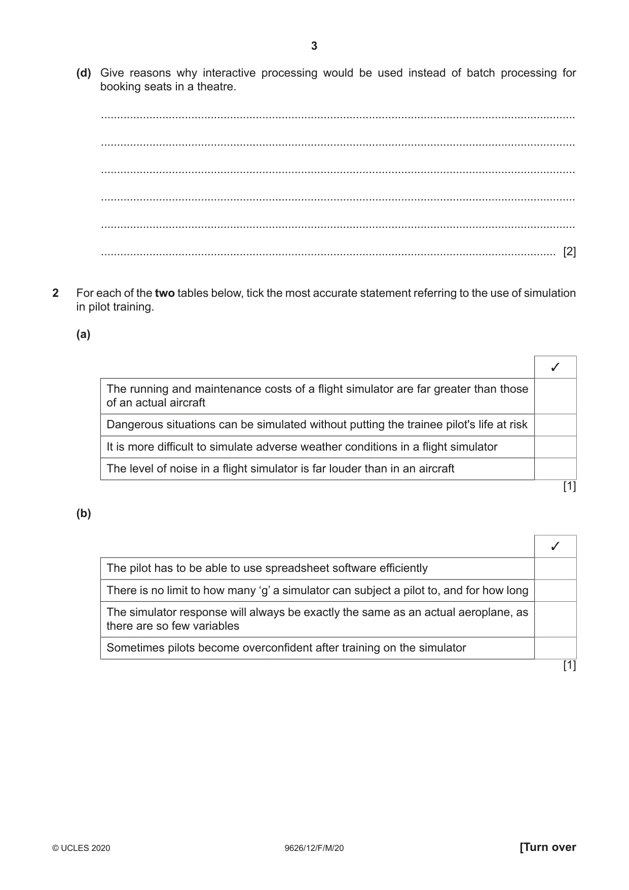 Cambridge A Level Information Technology (from 2017) 9626 2020 Feb/March Paper 1 · Variant 2 question paper, page 3 of 16