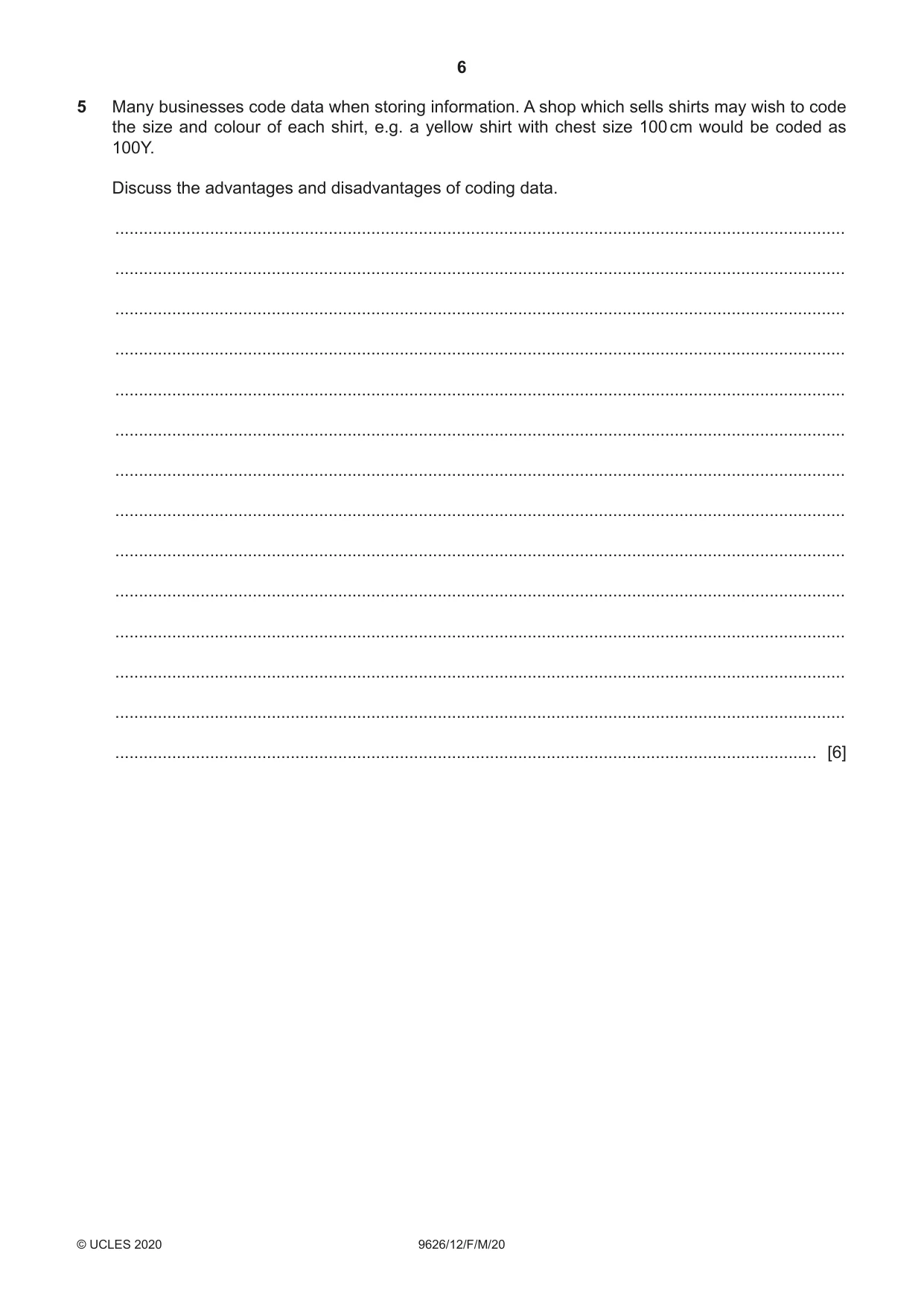 Cambridge A Level Information Technology (from 2017) 9626 2020 Feb/March Paper 1 · Variant 2 question paper, page 6 of 16