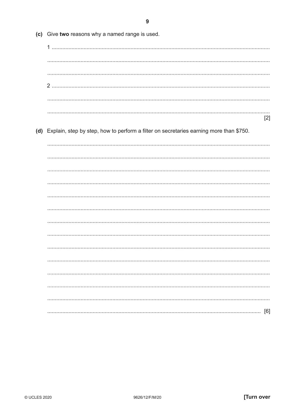 Cambridge A Level Information Technology (from 2017) 9626 2020 Feb/March Paper 1 · Variant 2 question paper, page 9 of 16