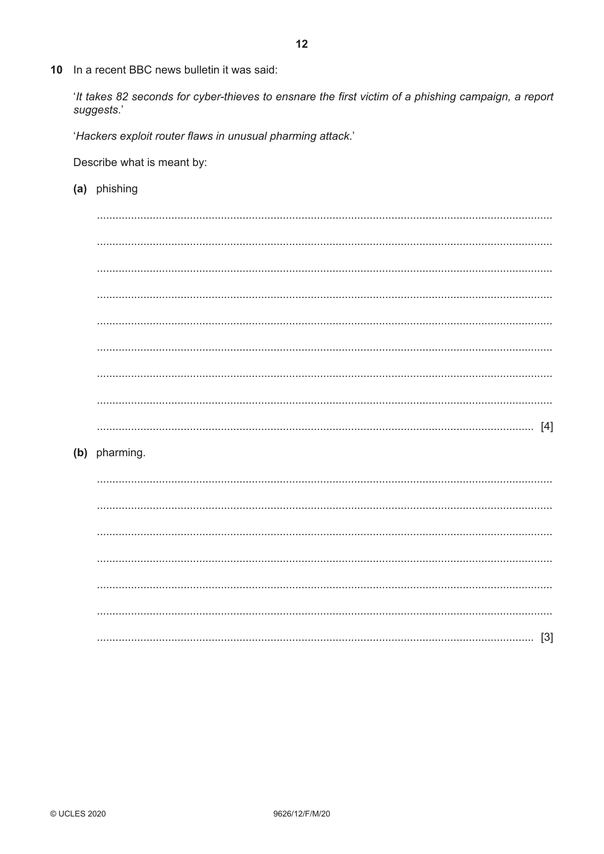 Cambridge A Level Information Technology (from 2017) 9626 2020 Feb/March Paper 1 · Variant 2 question paper, page 12 of 16