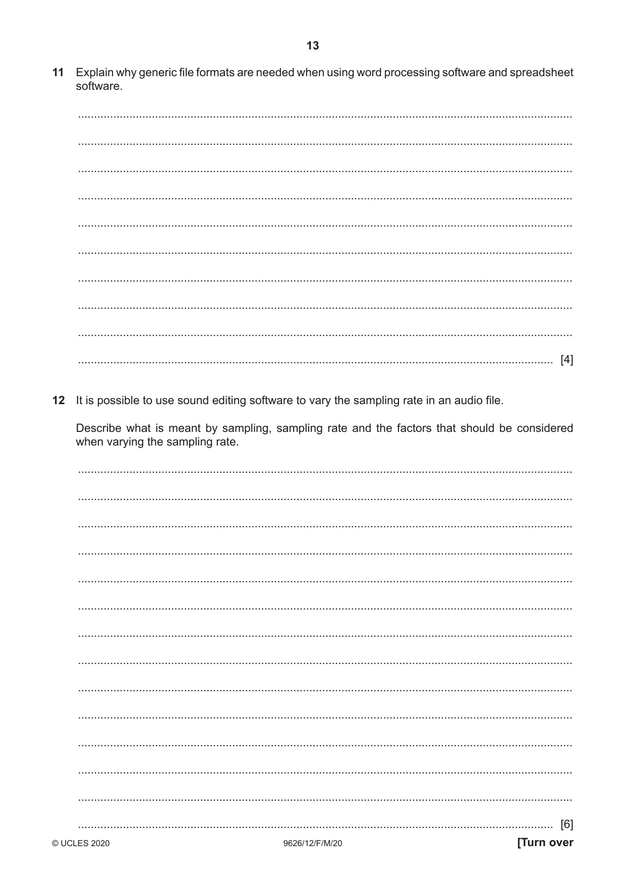 Cambridge A Level Information Technology (from 2017) 9626 2020 Feb/March Paper 1 · Variant 2 question paper, page 13 of 16