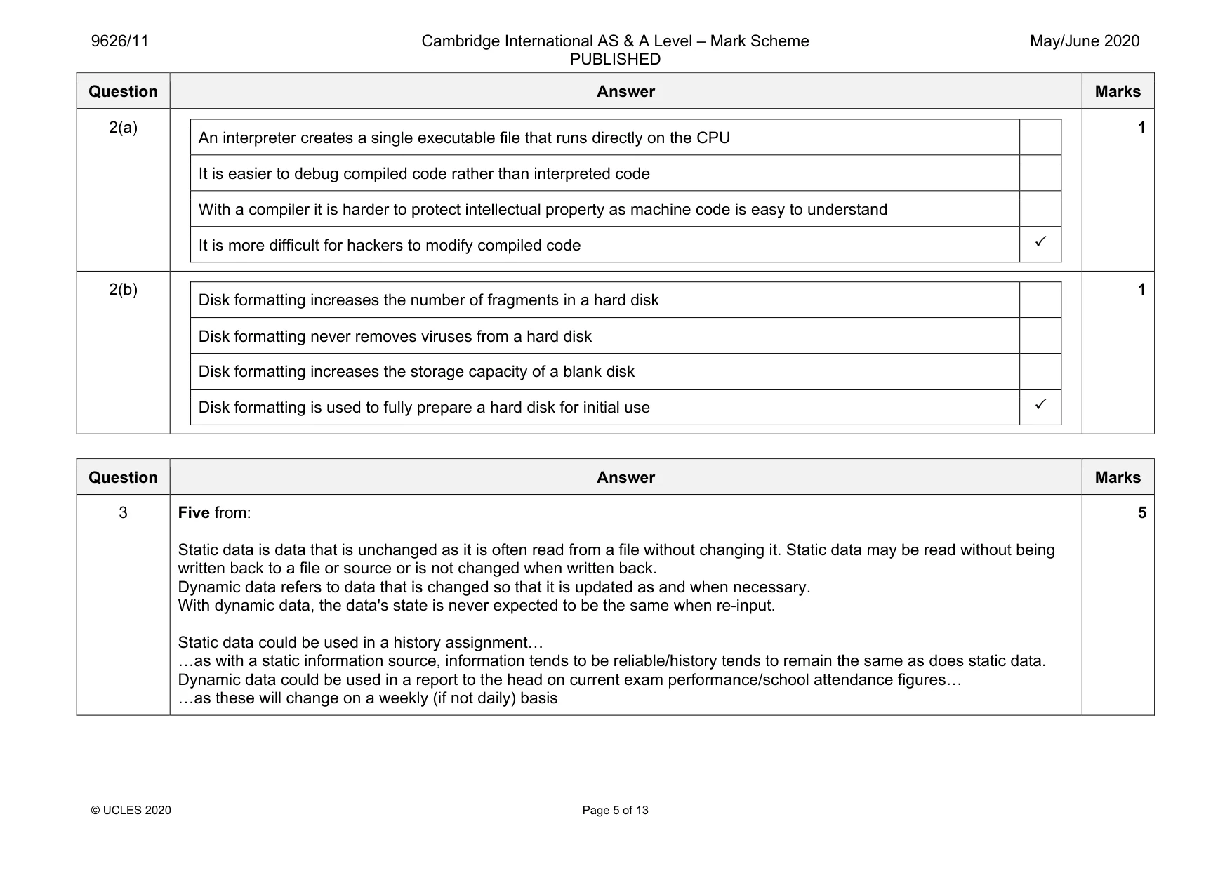 Mark scheme, page 5 of 13
