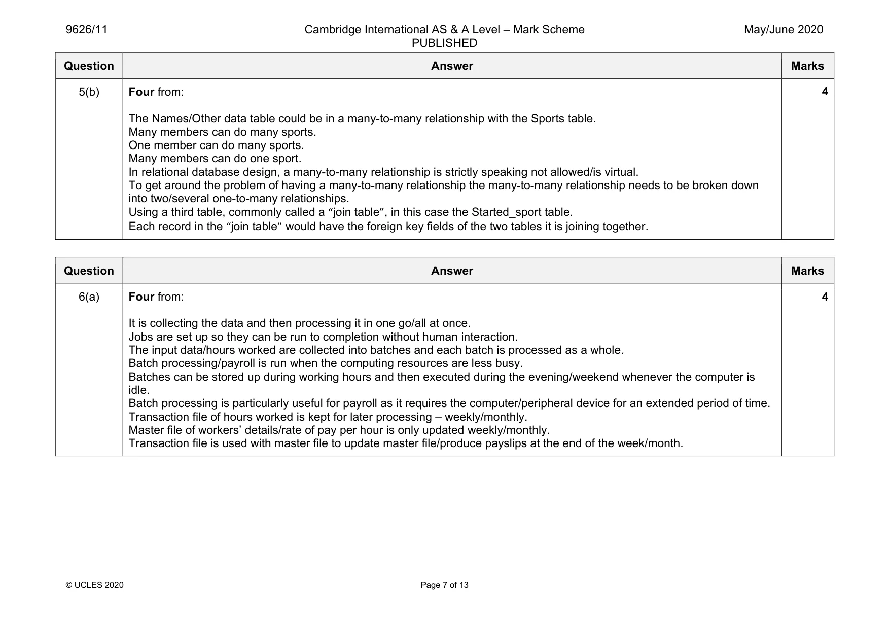 Mark scheme, page 7 of 13
