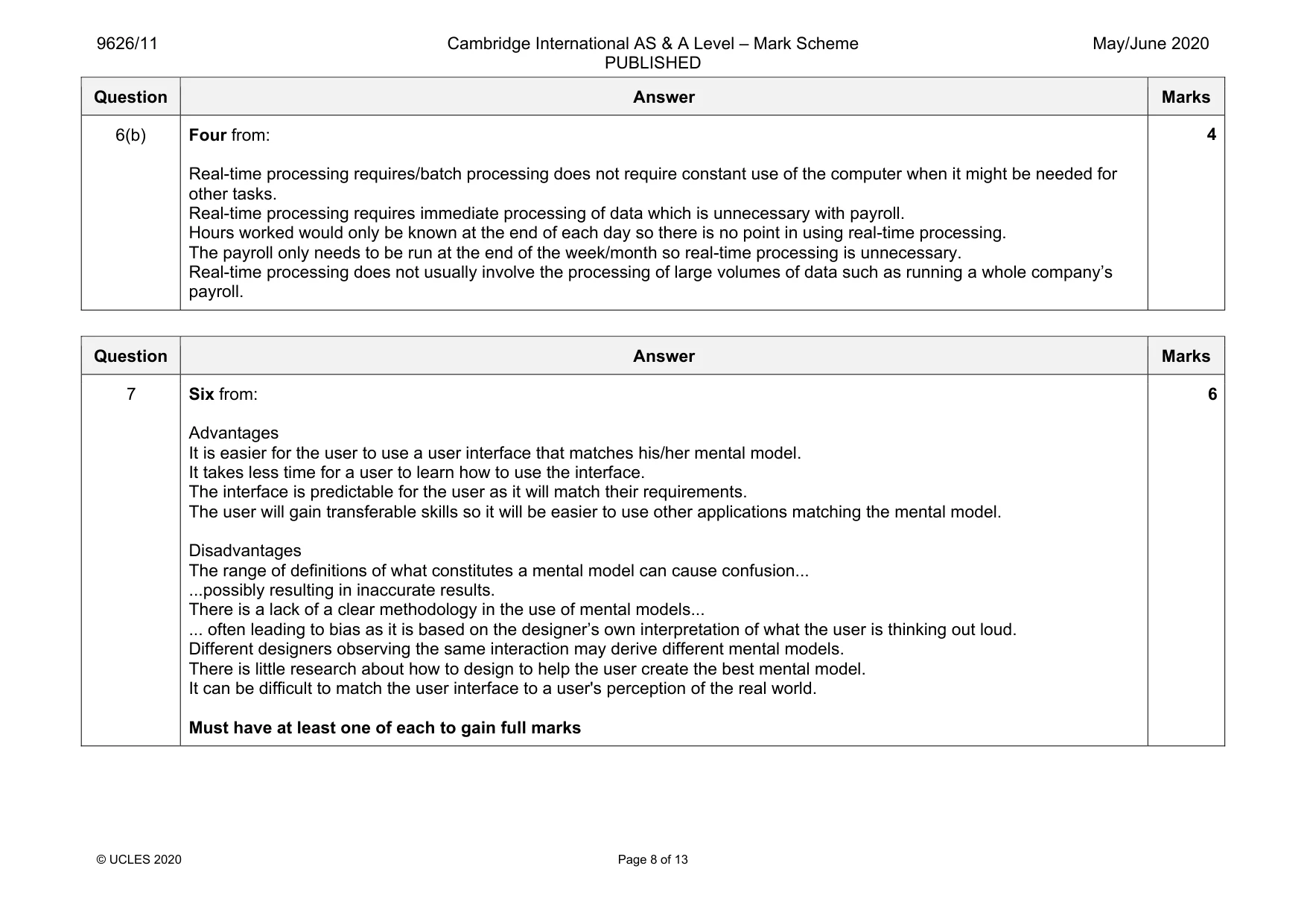 Mark scheme, page 8 of 13