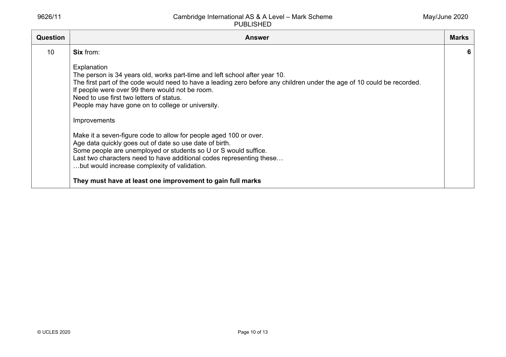 Mark scheme, page 10 of 13