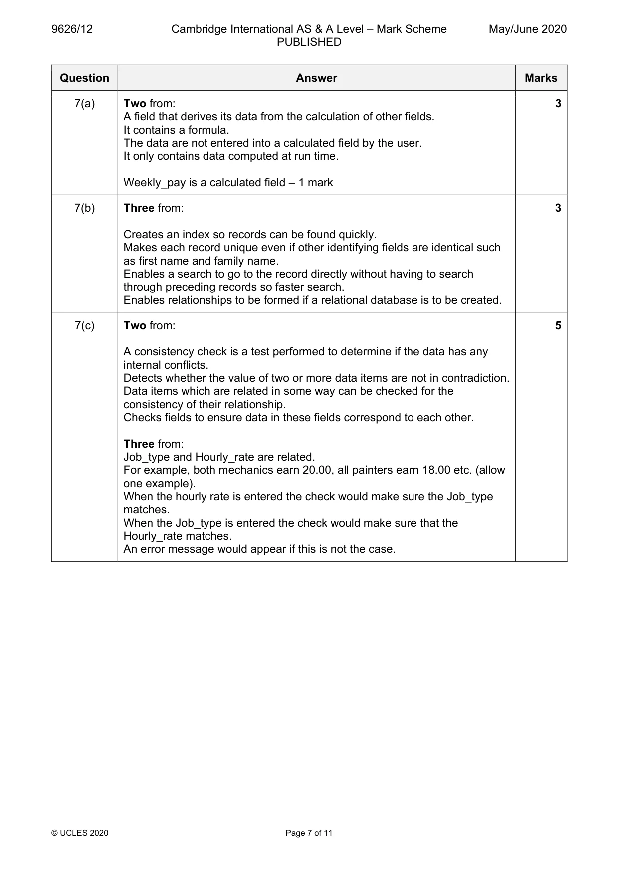 Mark scheme, page 7 of 11