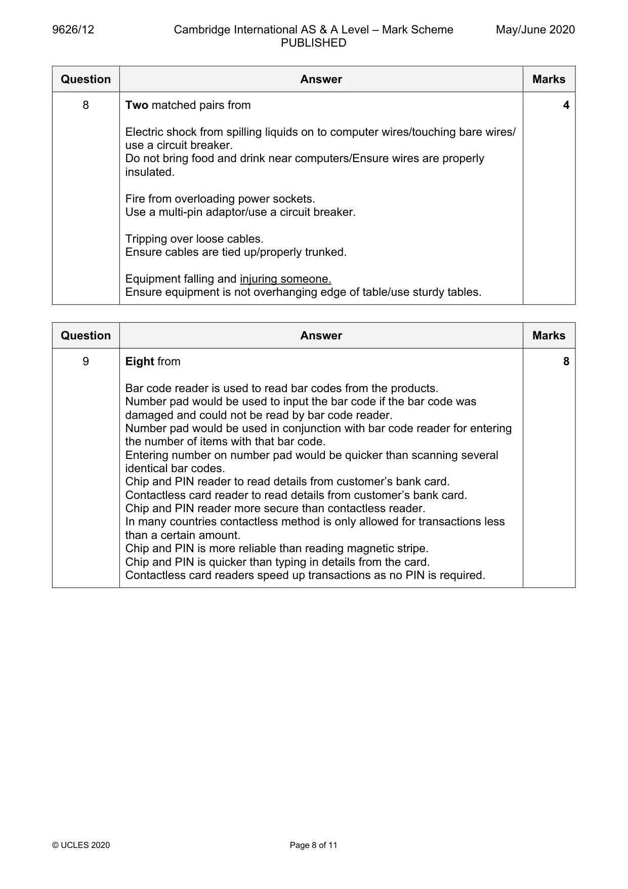 Mark scheme, page 8 of 11