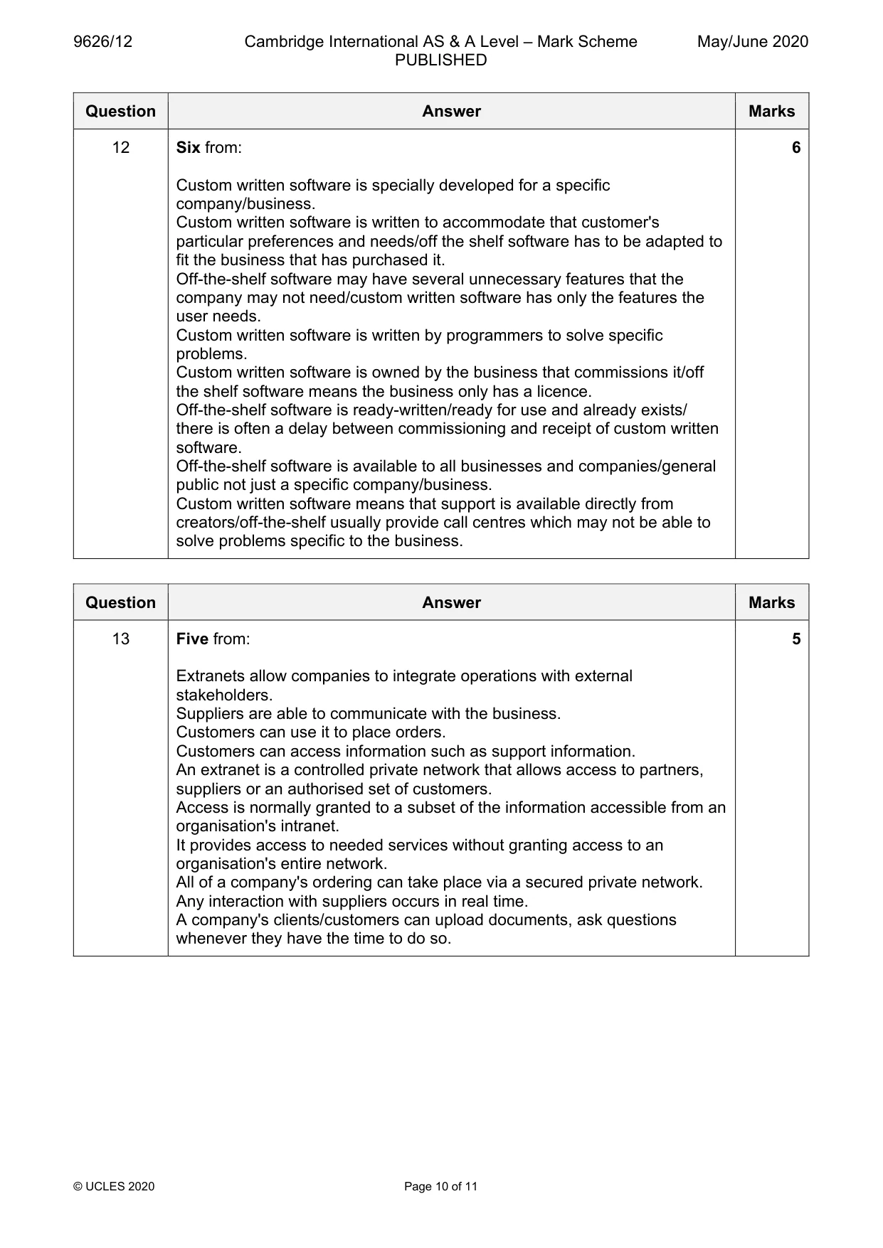 Mark scheme, page 10 of 11