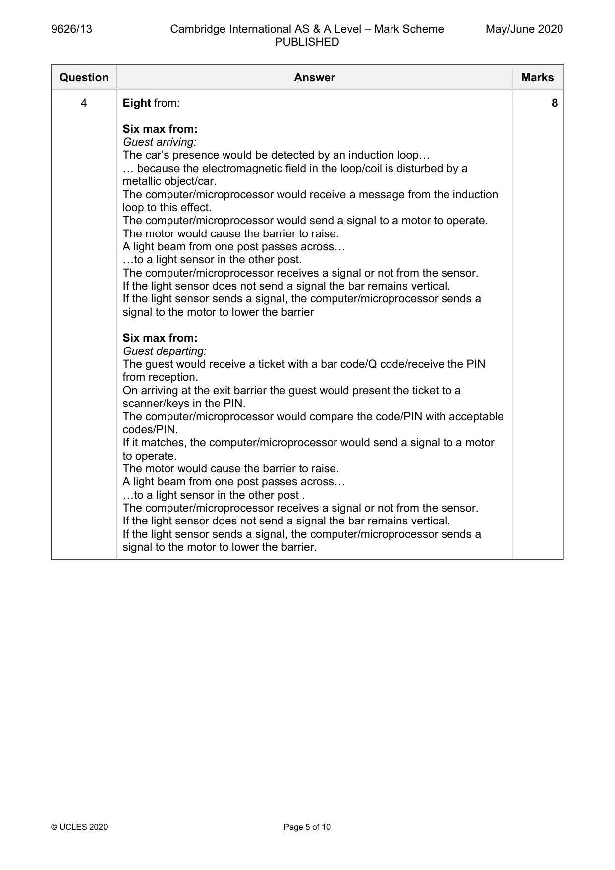 Mark scheme, page 5 of 10