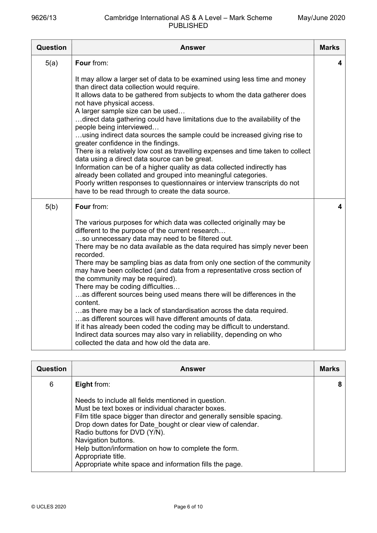 Mark scheme, page 6 of 10