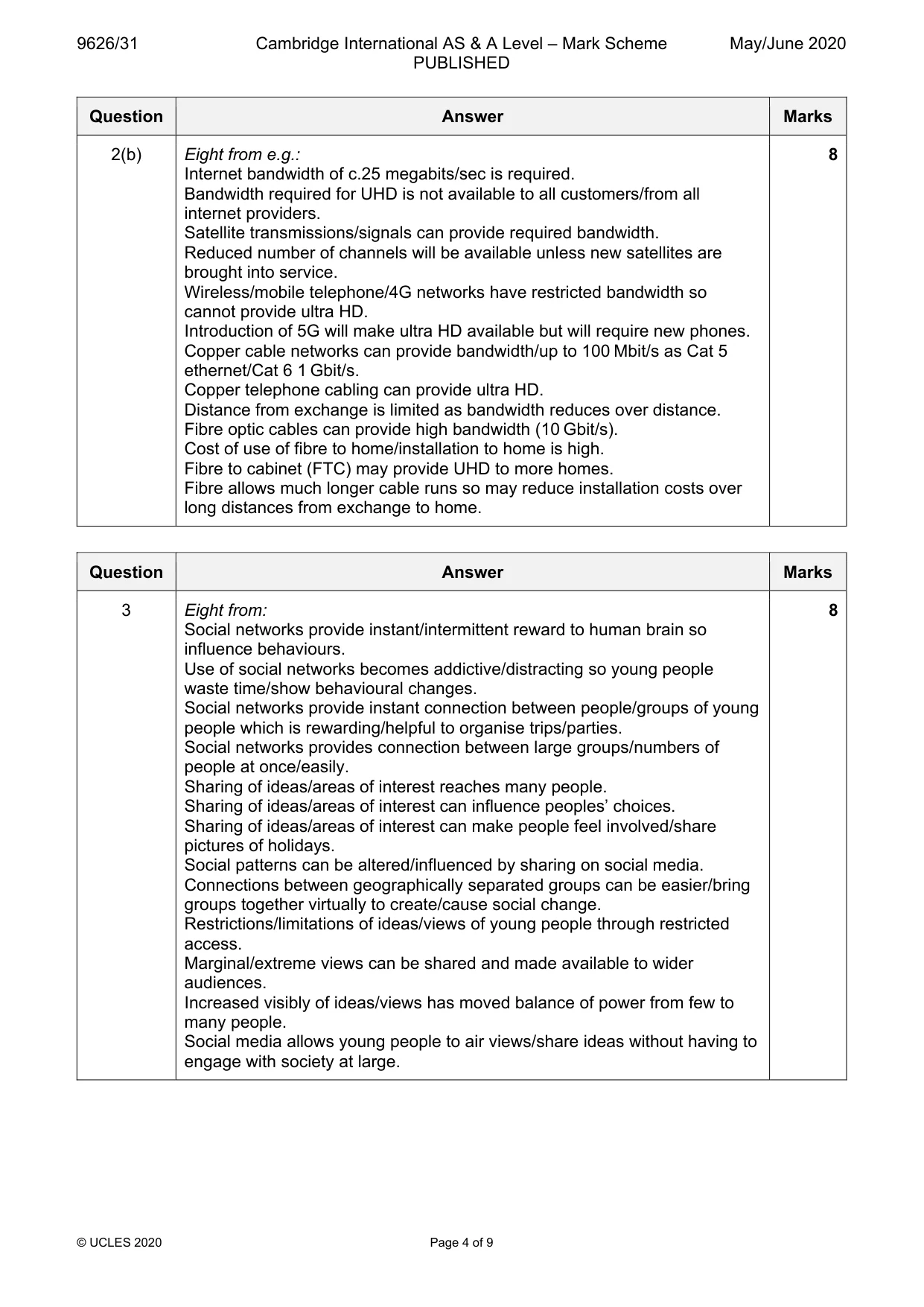 Mark scheme, page 4 of 9