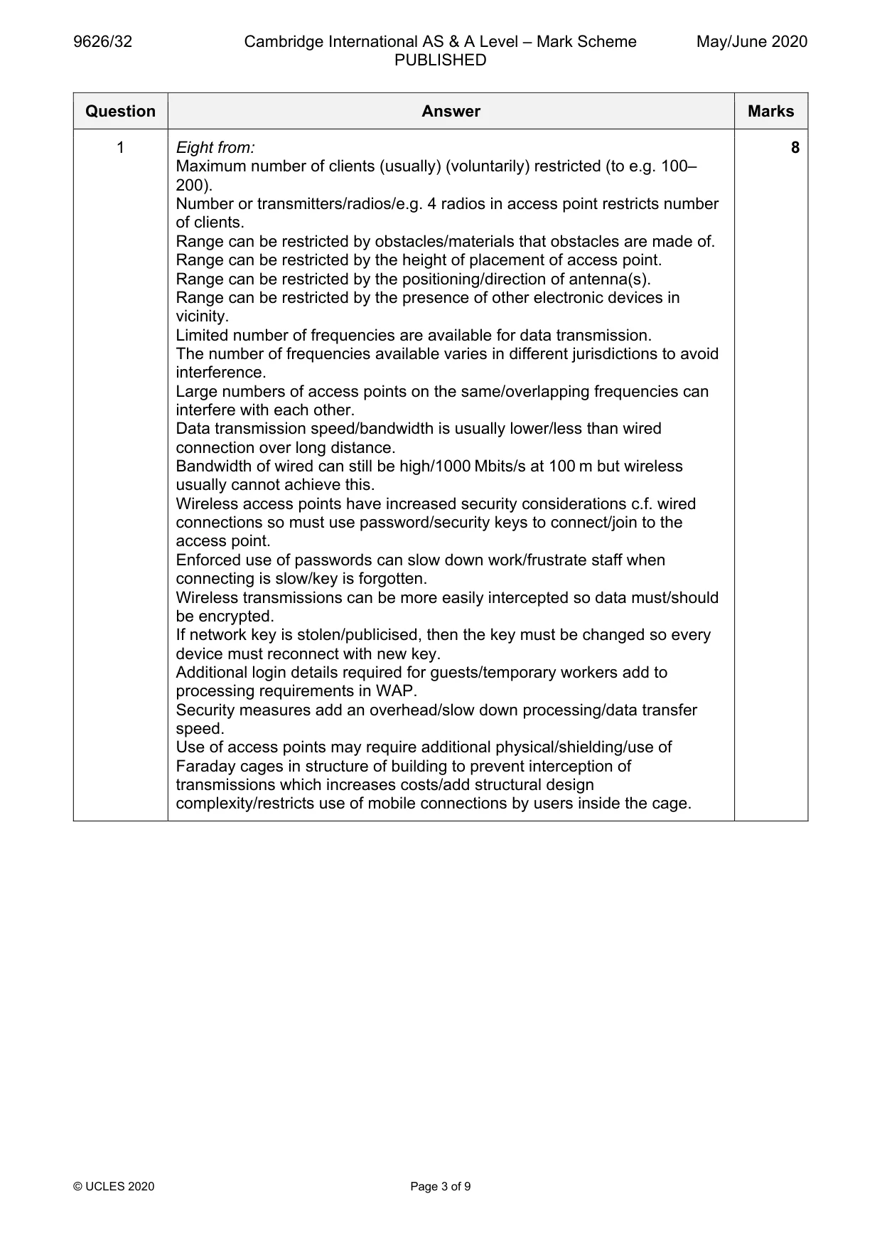 Mark scheme, page 3 of 9