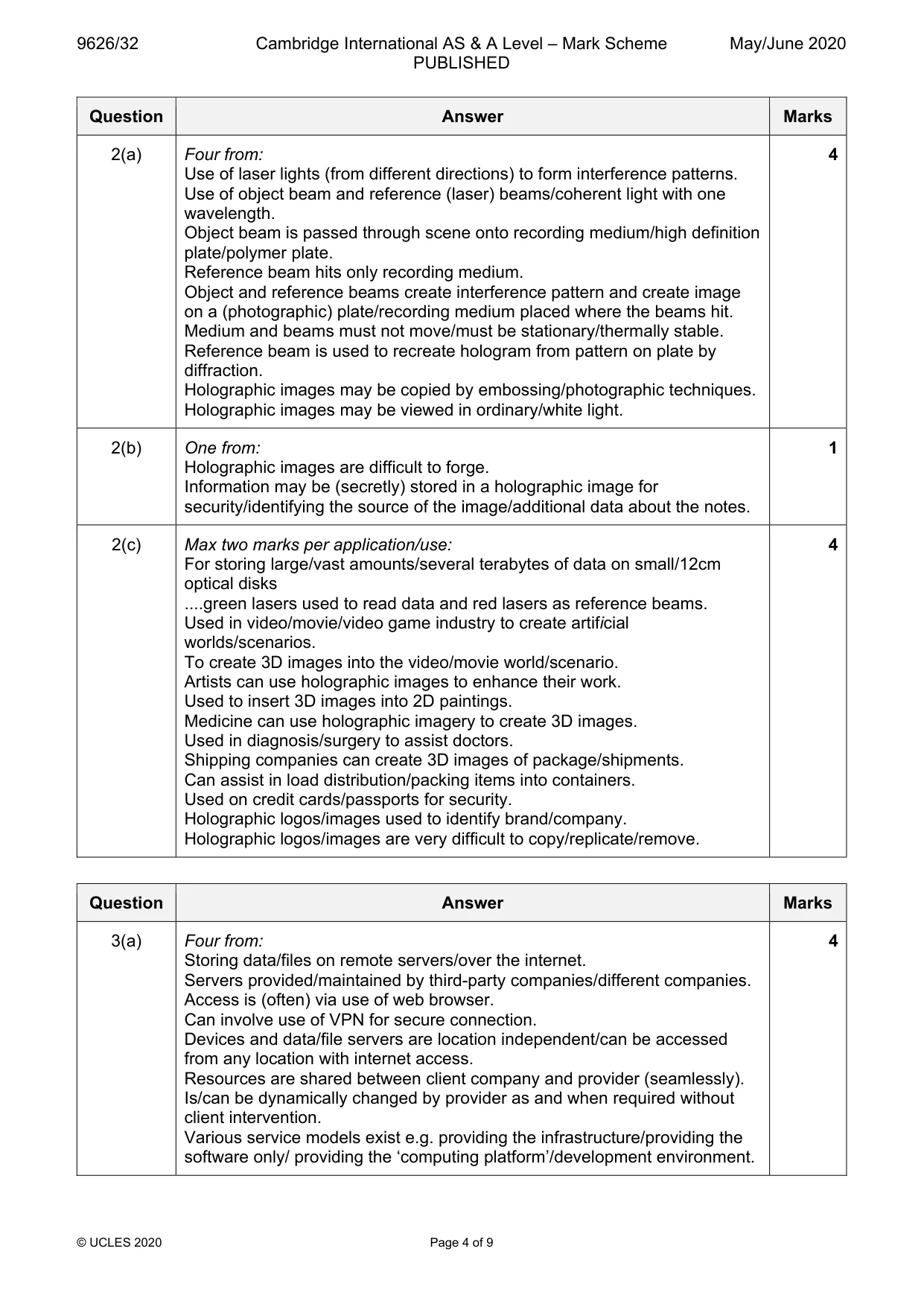 Mark scheme, page 4 of 9