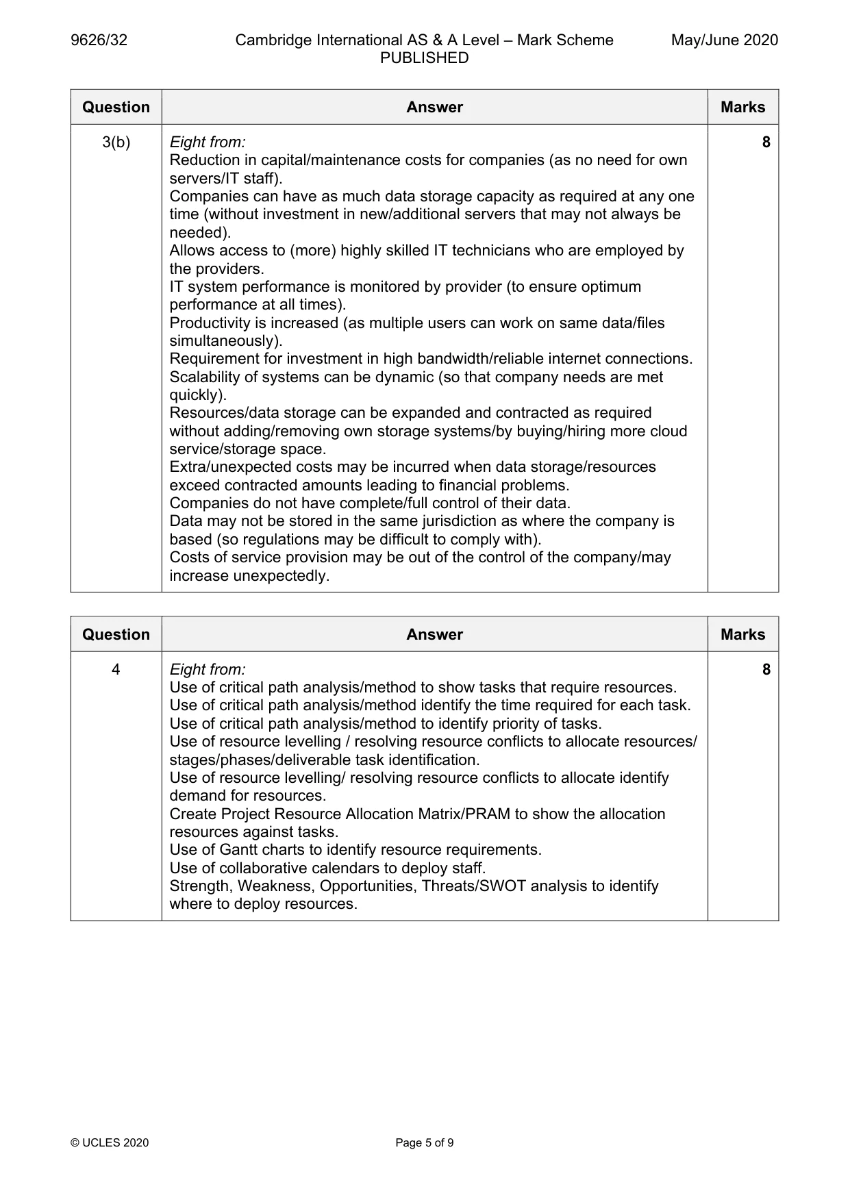 Mark scheme, page 5 of 9