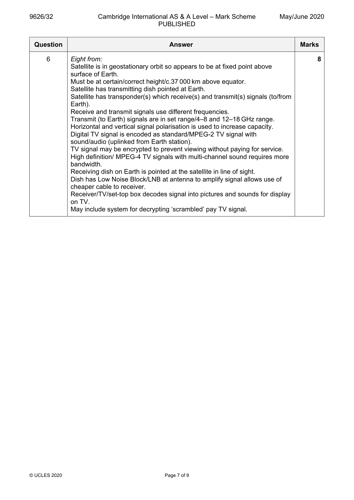 Mark scheme, page 7 of 9