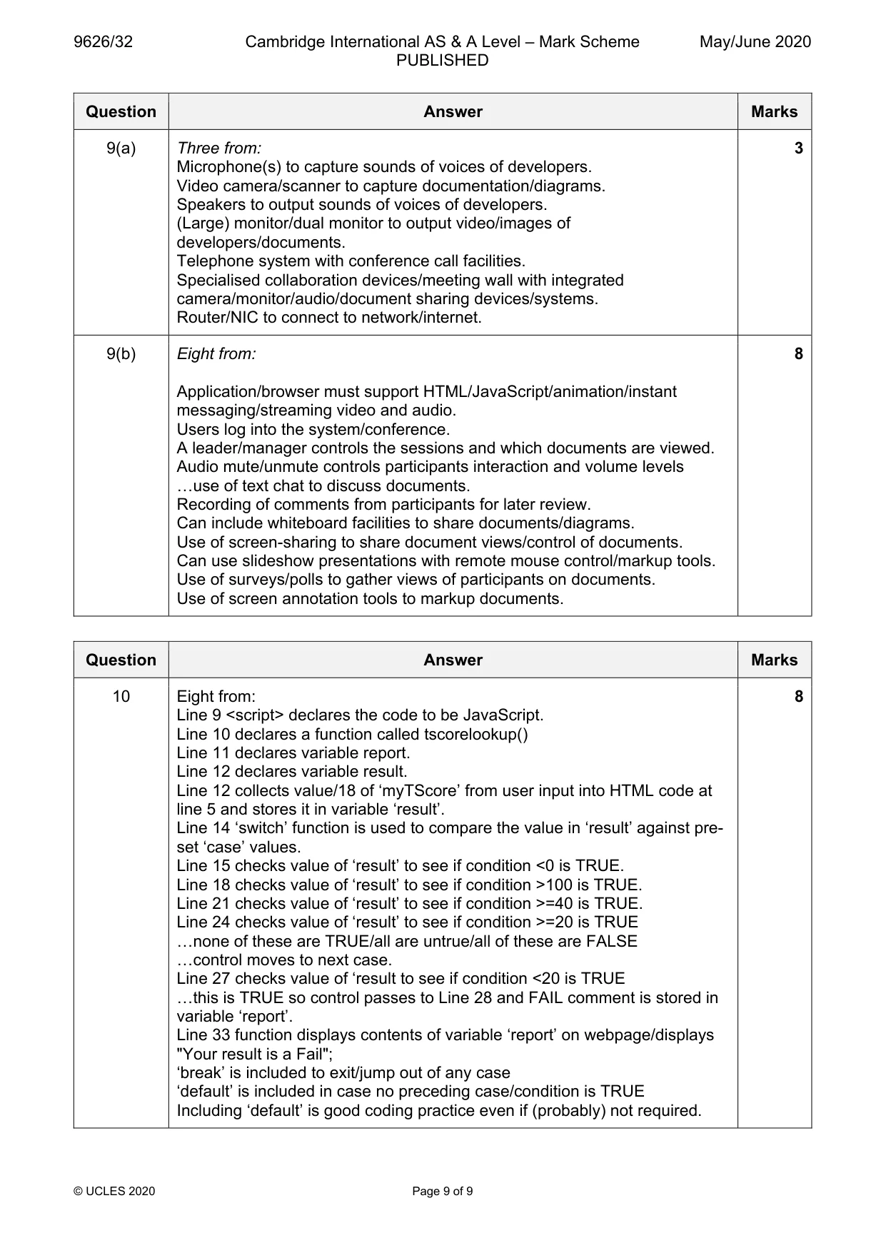 Mark scheme, page 9 of 9