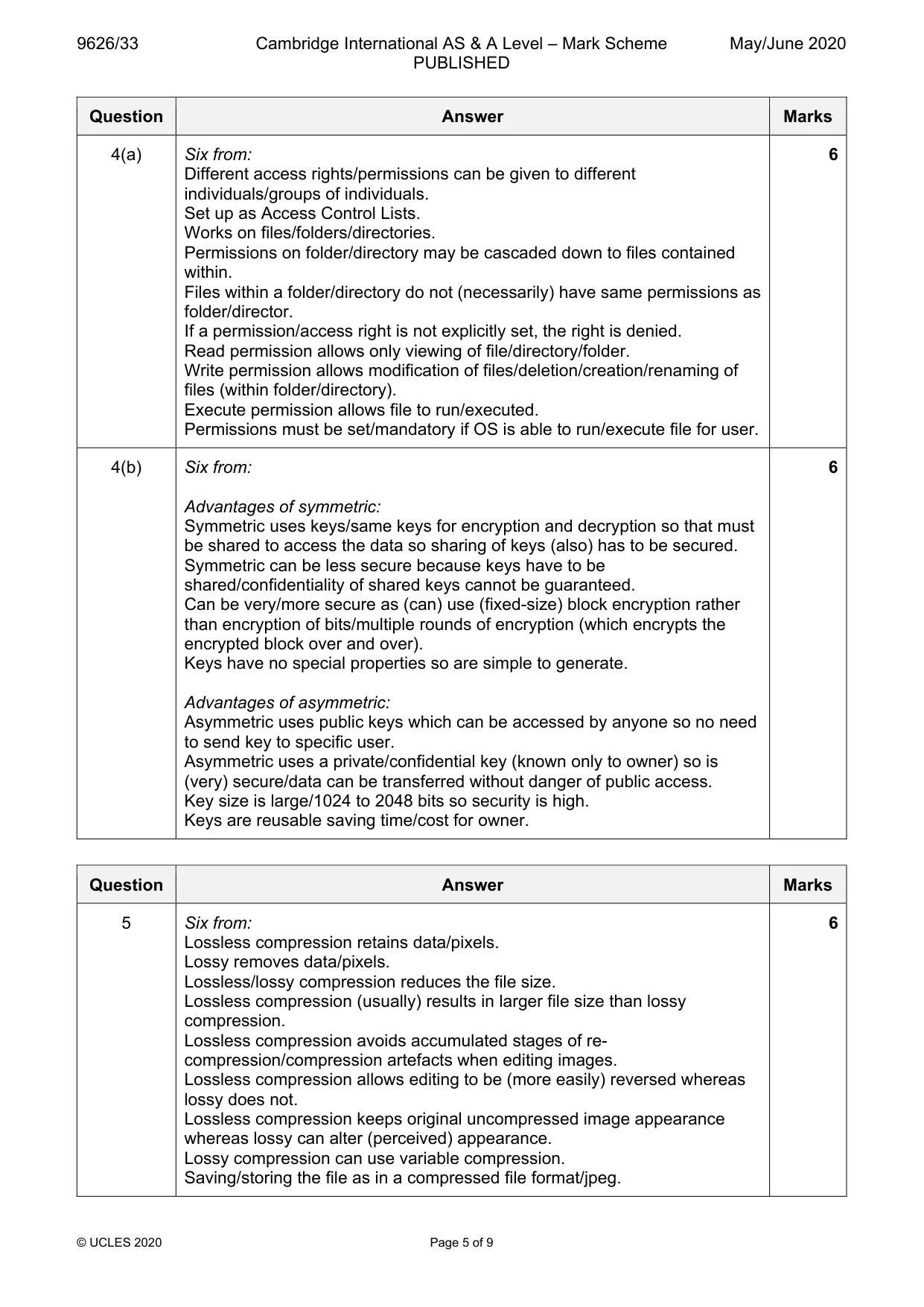 Mark scheme, page 5 of 9