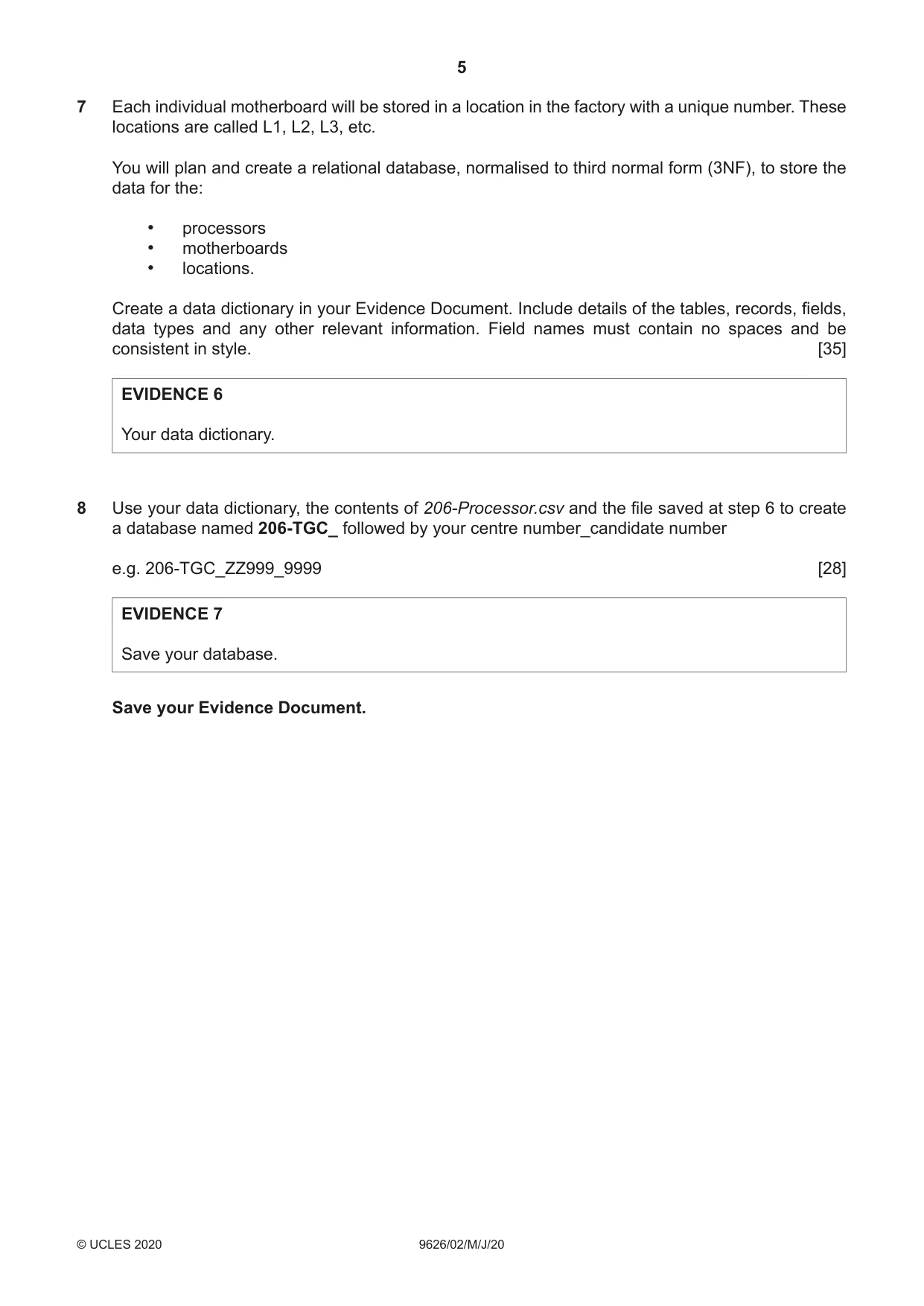 Cambridge A Level Information Technology (from 2017) 9626 2020 May/June Paper 2 · Variant 0 question paper, page 5 of 8