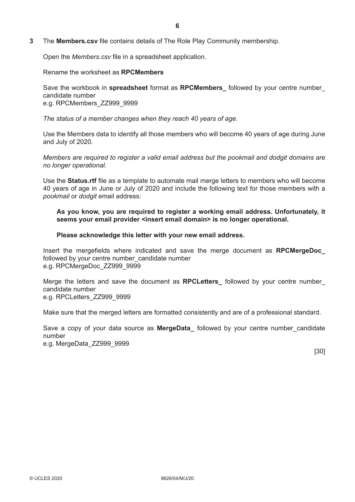 Cambridge A Level Information Technology (from 2017) 9626 2020 May/June Paper 4 · Variant 0 question paper, page 6 of 8