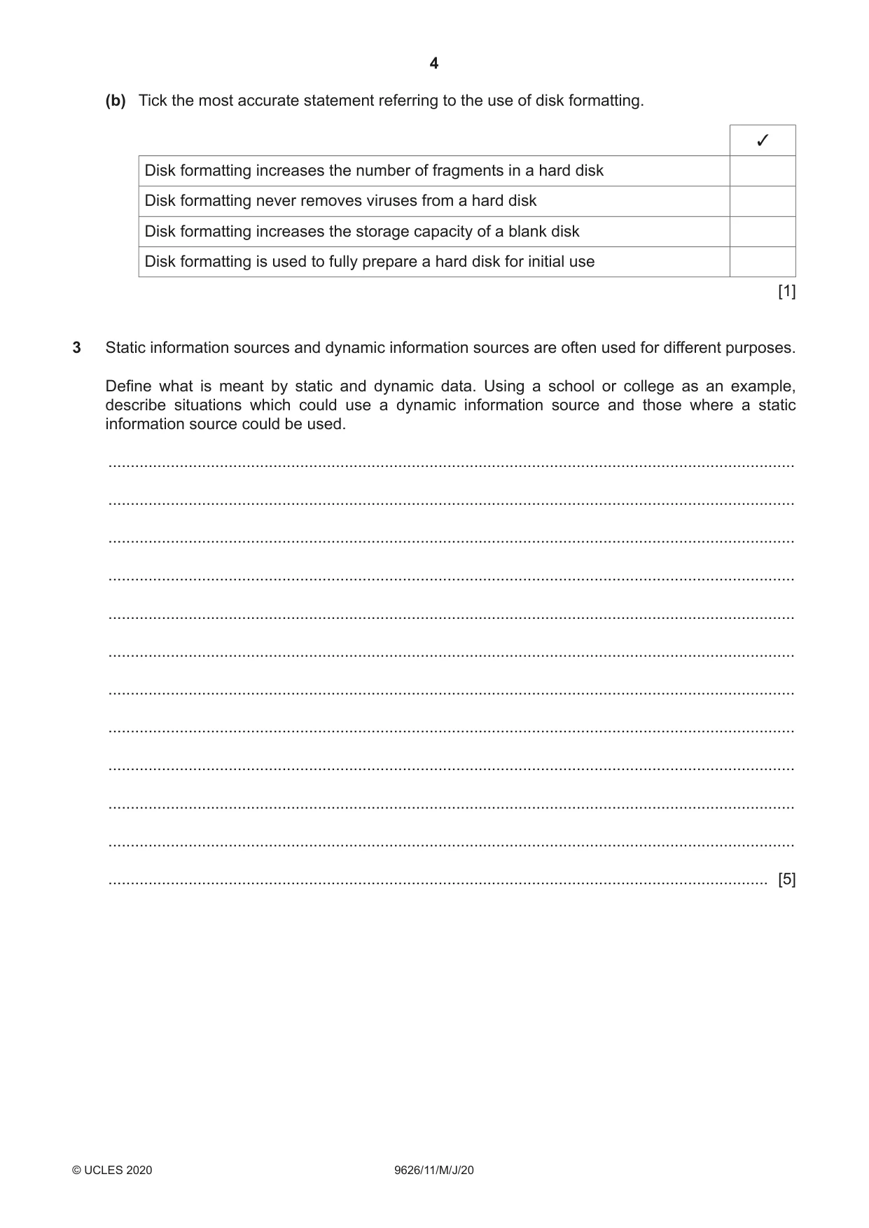 Cambridge A Level Information Technology (from 2017) 9626 2020 May/June Paper 1 · Variant 1 question paper, page 4 of 16