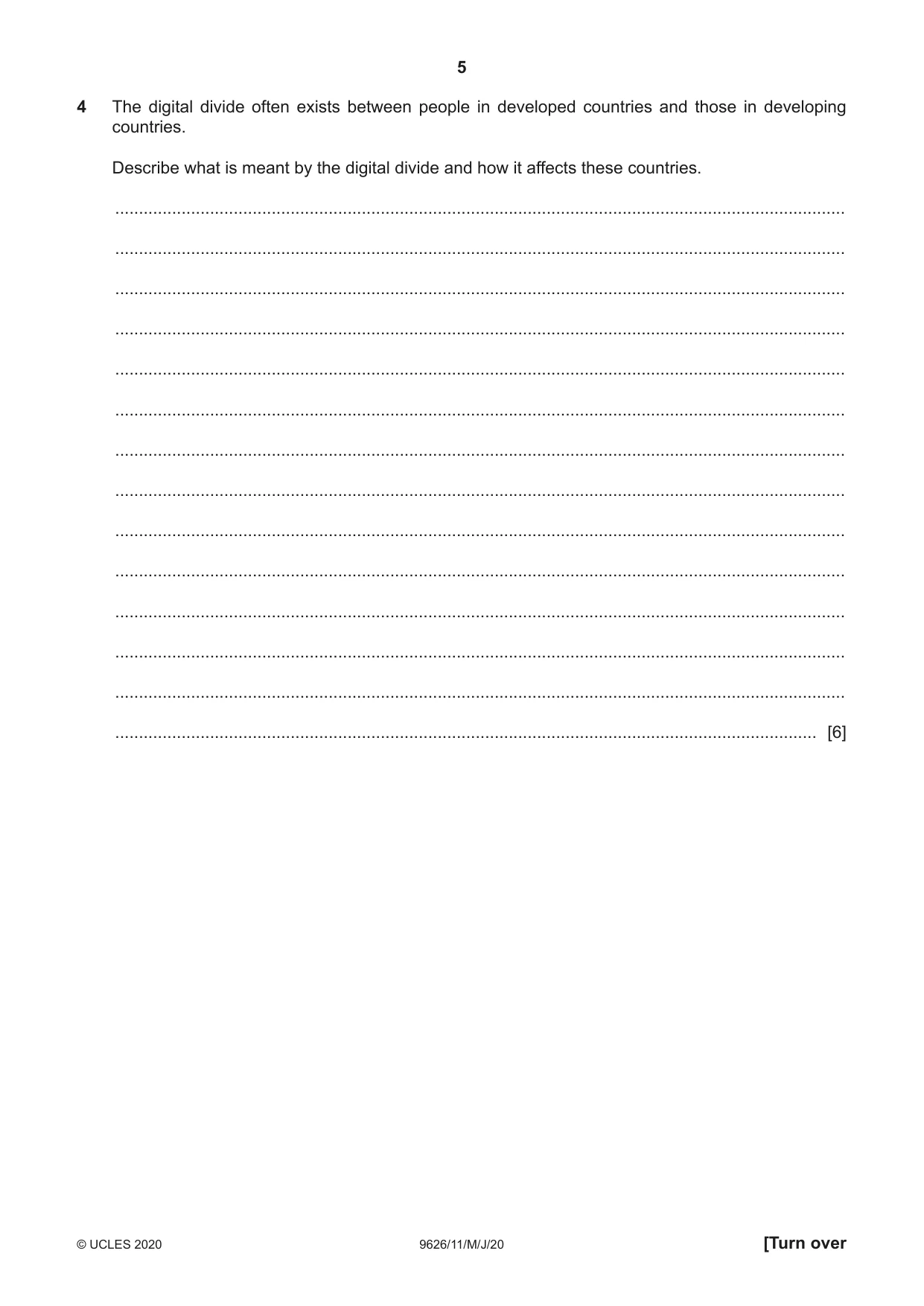 Cambridge A Level Information Technology (from 2017) 9626 2020 May/June Paper 1 · Variant 1 question paper, page 5 of 16