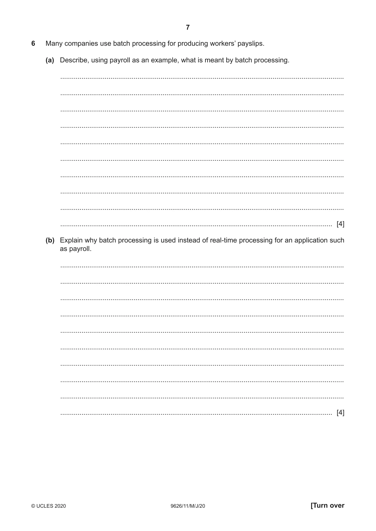 Cambridge A Level Information Technology (from 2017) 9626 2020 May/June Paper 1 · Variant 1 question paper, page 7 of 16