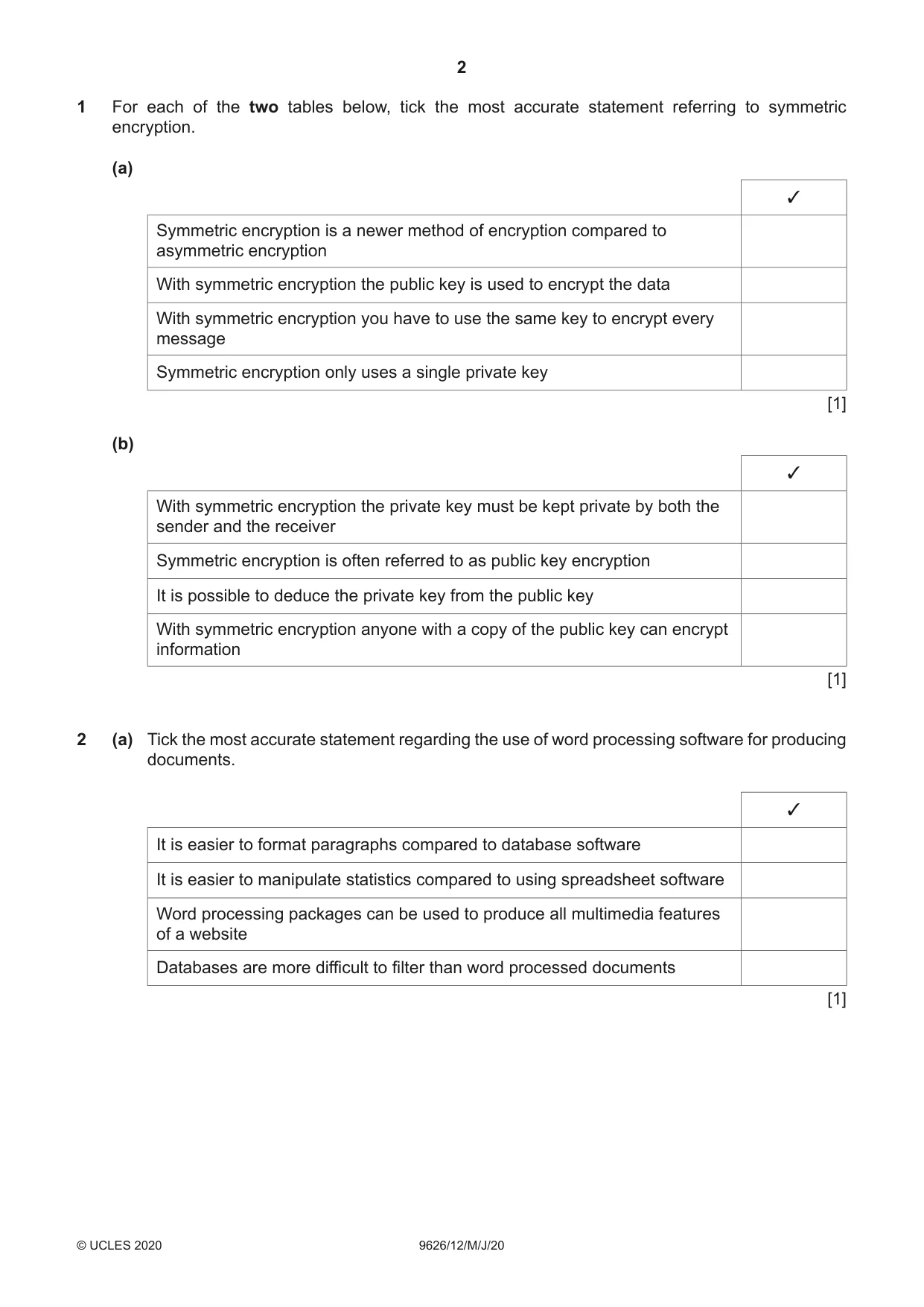 Cambridge A Level Information Technology (from 2017) 9626 2020 May/June Paper 1 · Variant 2 question paper, page 2 of 16