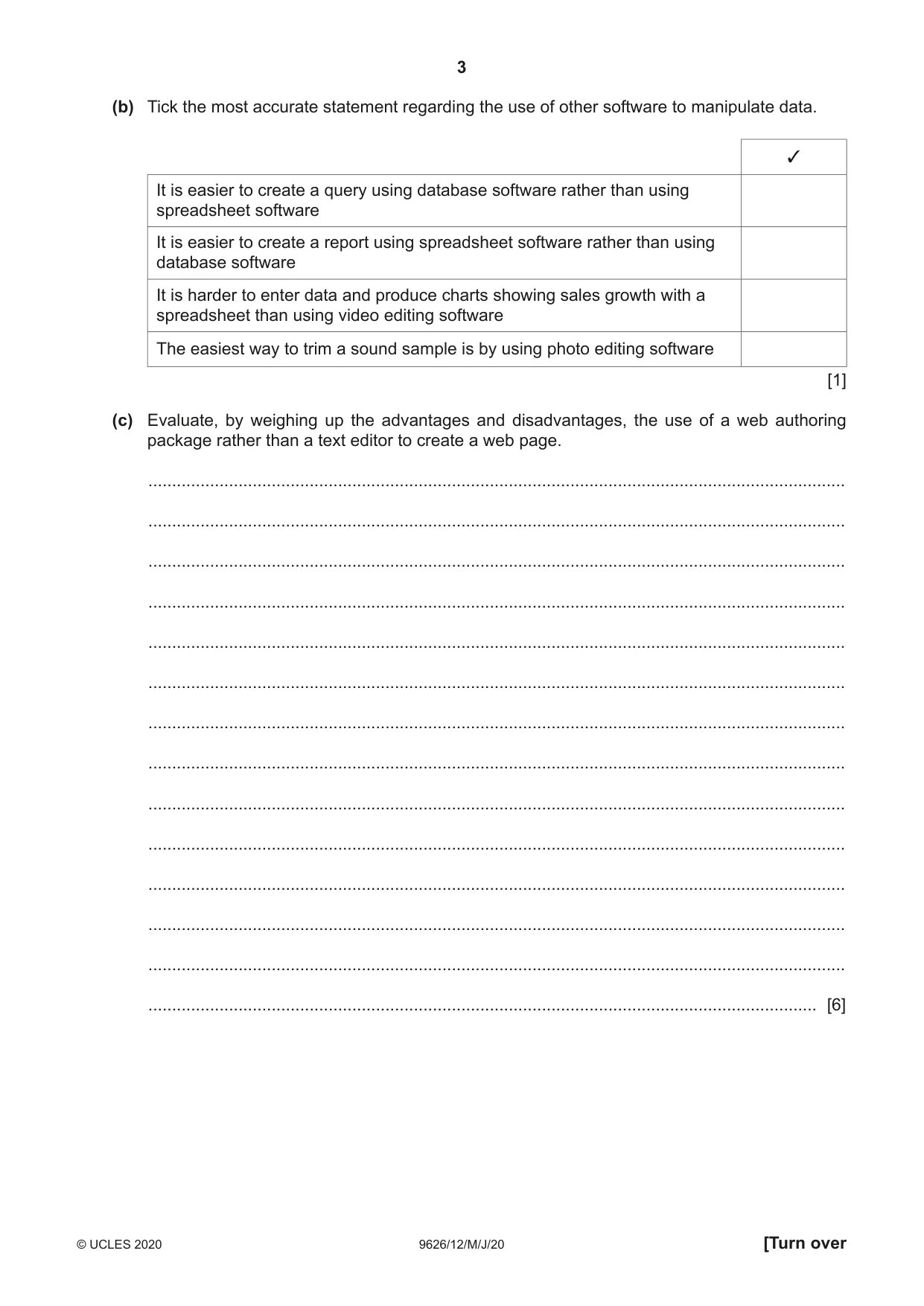 Cambridge A Level Information Technology (from 2017) 9626 2020 May/June Paper 1 · Variant 2 question paper, page 3 of 16