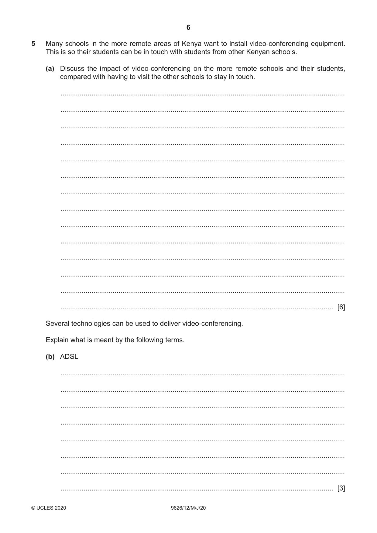 Cambridge A Level Information Technology (from 2017) 9626 2020 May/June Paper 1 · Variant 2 question paper, page 6 of 16
