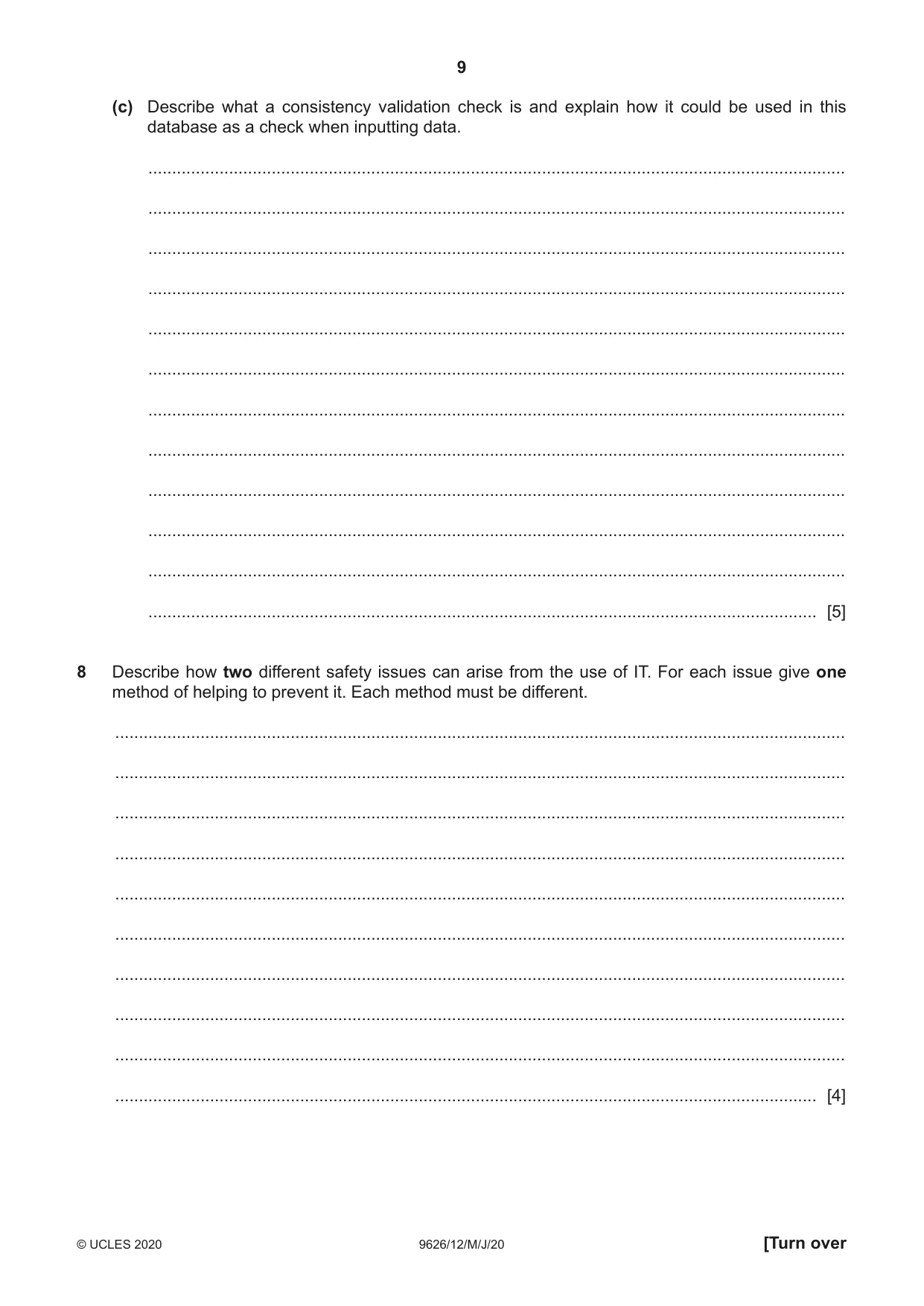 Cambridge A Level Information Technology (from 2017) 9626 2020 May/June Paper 1 · Variant 2 question paper, page 9 of 16