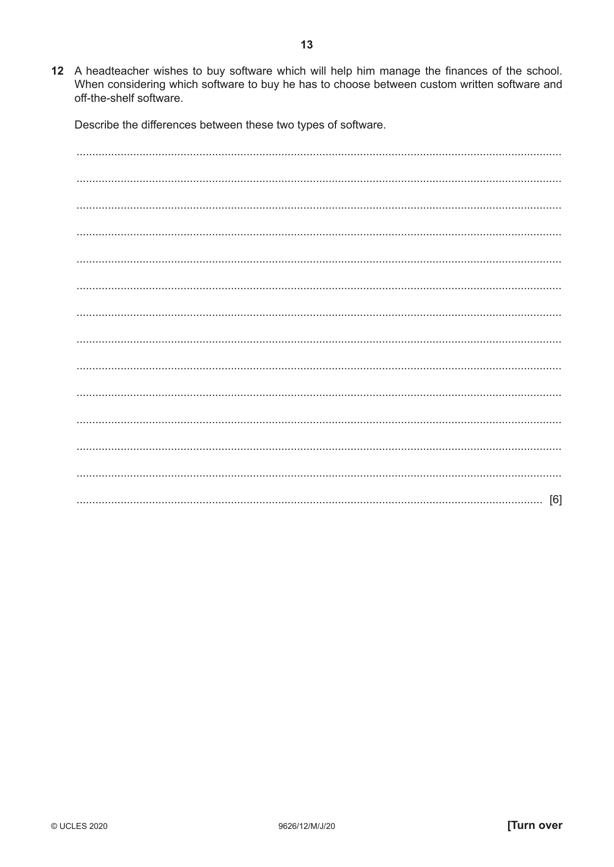 Cambridge A Level Information Technology (from 2017) 9626 2020 May/June Paper 1 · Variant 2 question paper, page 13 of 16
