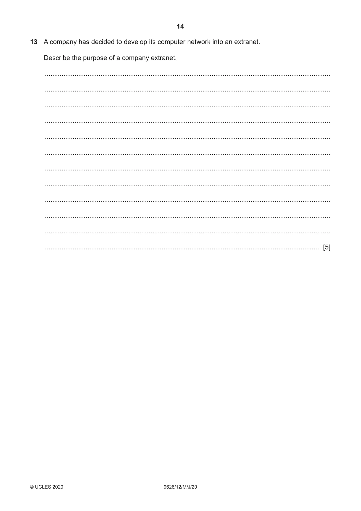 Cambridge A Level Information Technology (from 2017) 9626 2020 May/June Paper 1 · Variant 2 question paper, page 14 of 16