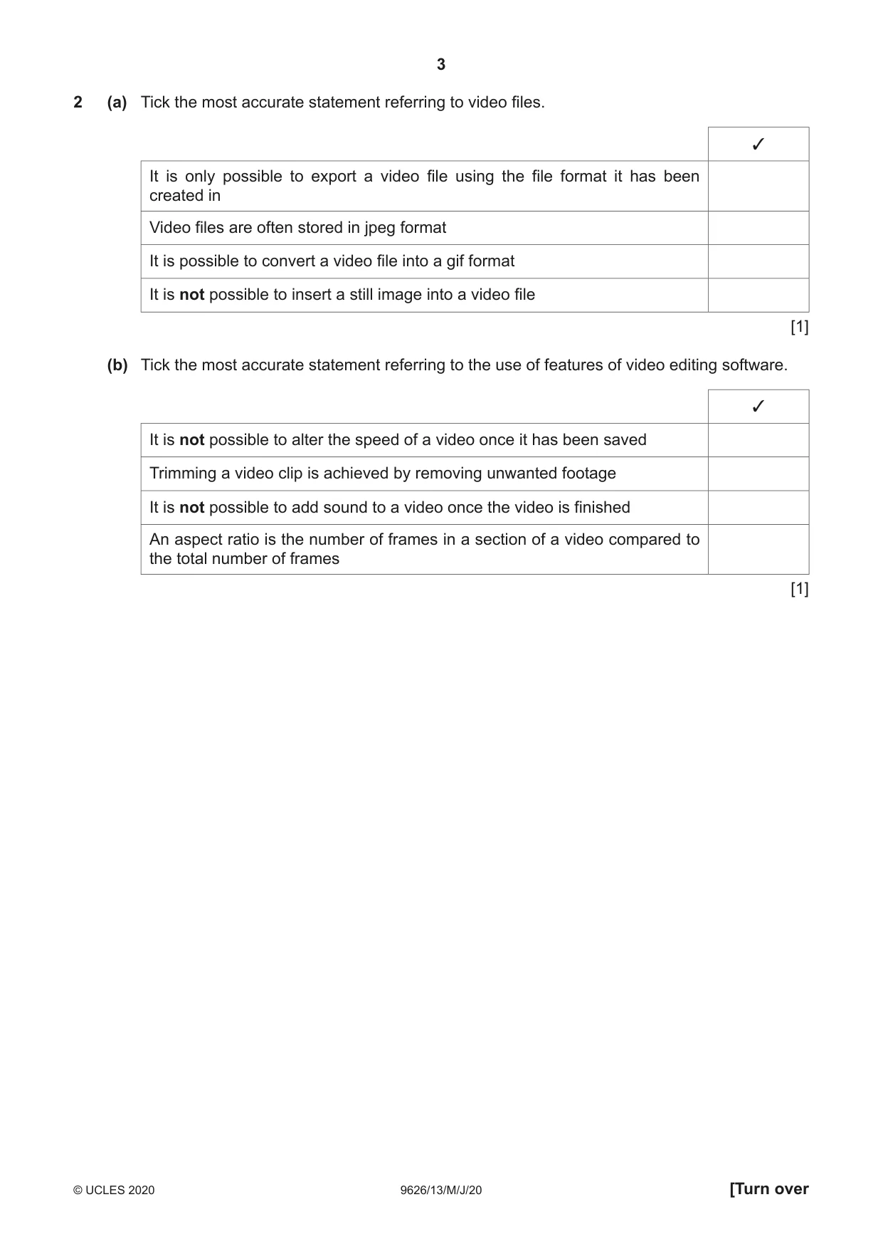 Cambridge A Level Information Technology (from 2017) 9626 2020 May/June Paper 1 · Variant 3 question paper, page 3 of 16
