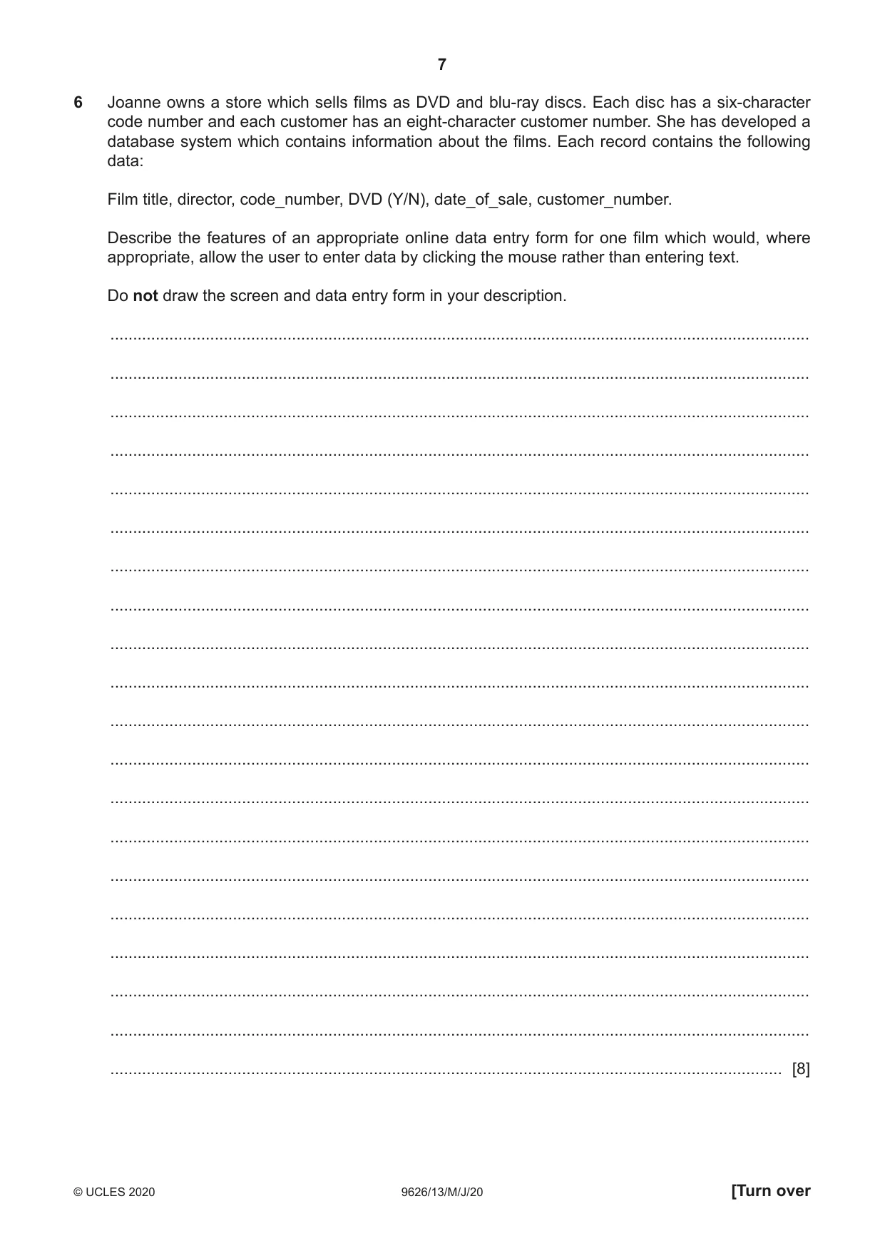 Cambridge A Level Information Technology (from 2017) 9626 2020 May/June Paper 1 · Variant 3 question paper, page 7 of 16