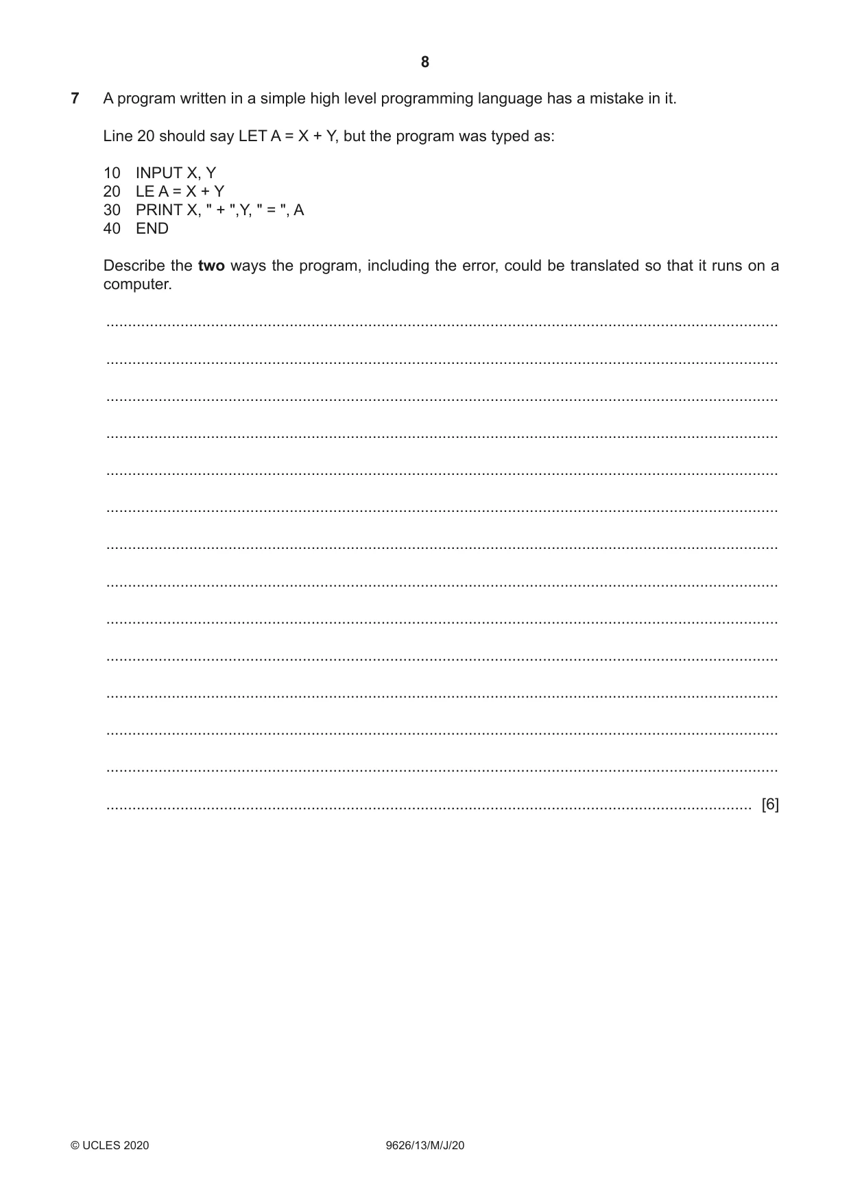 Cambridge A Level Information Technology (from 2017) 9626 2020 May/June Paper 1 · Variant 3 question paper, page 8 of 16