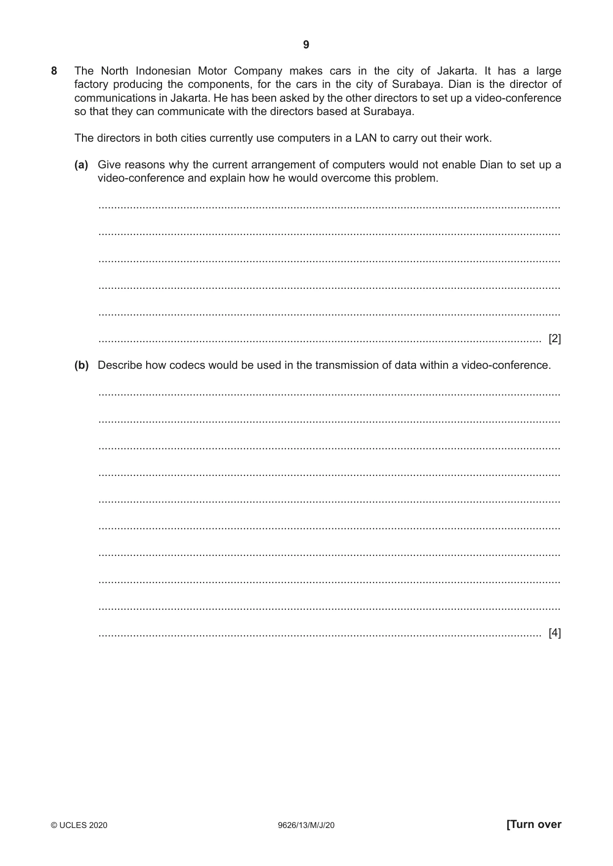 Cambridge A Level Information Technology (from 2017) 9626 2020 May/June Paper 1 · Variant 3 question paper, page 9 of 16