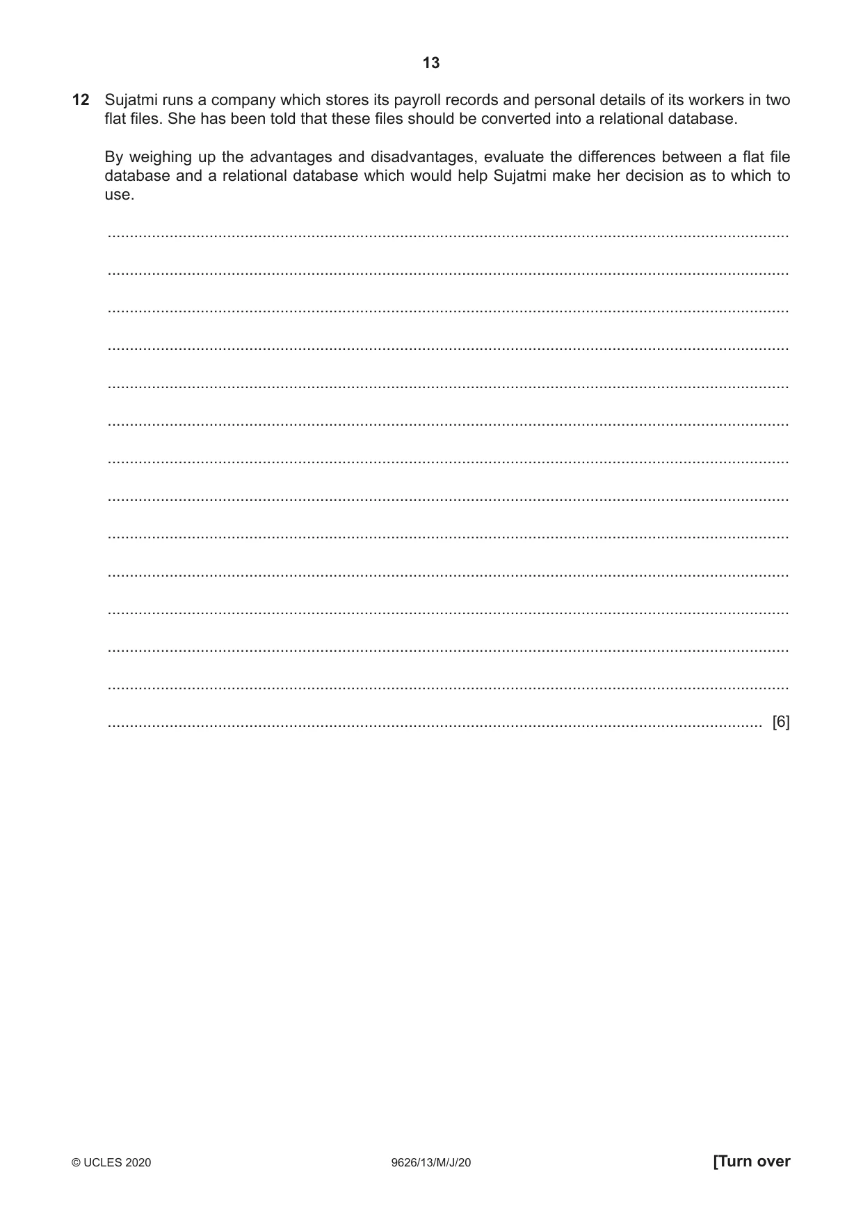 Cambridge A Level Information Technology (from 2017) 9626 2020 May/June Paper 1 · Variant 3 question paper, page 13 of 16