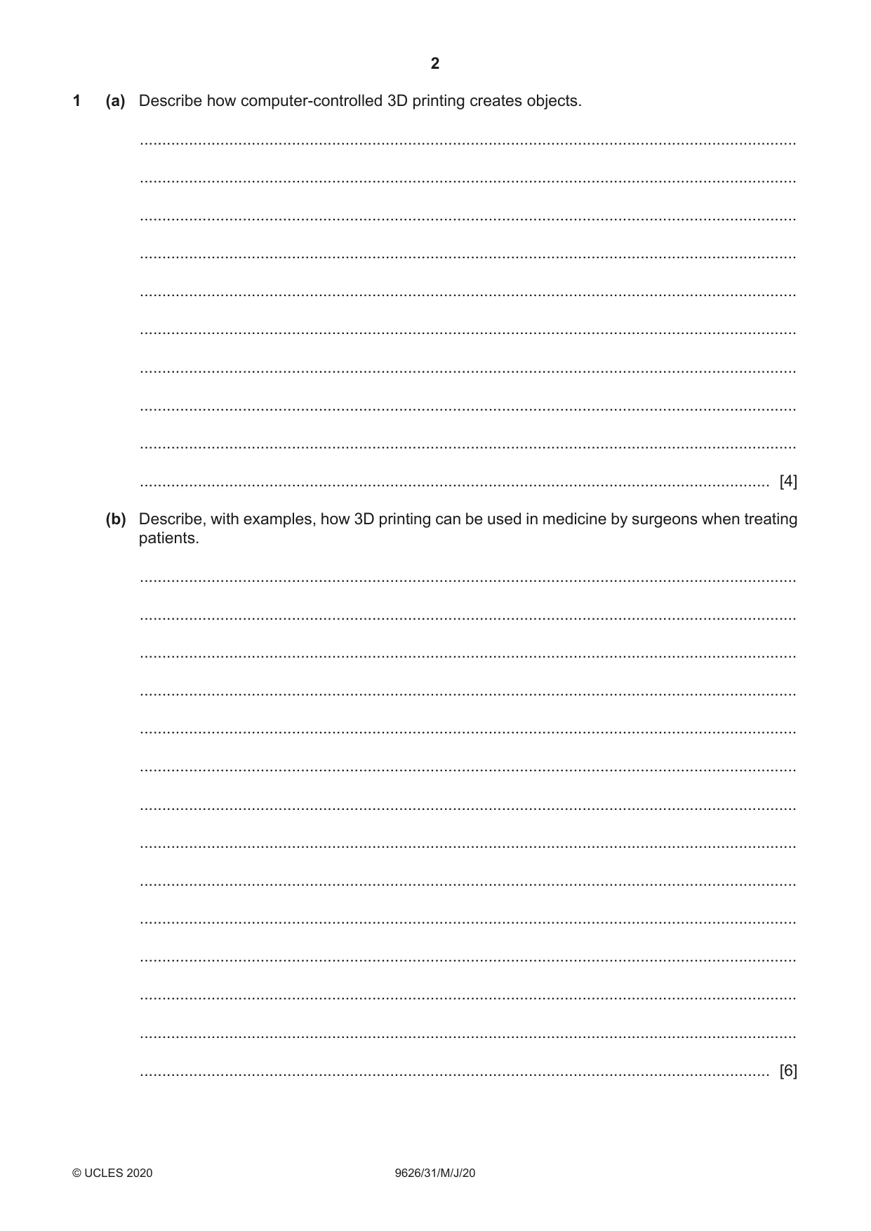 Cambridge A Level Information Technology (from 2017) 9626 2020 May/June Paper 3 · Variant 1 question paper, page 2 of 16