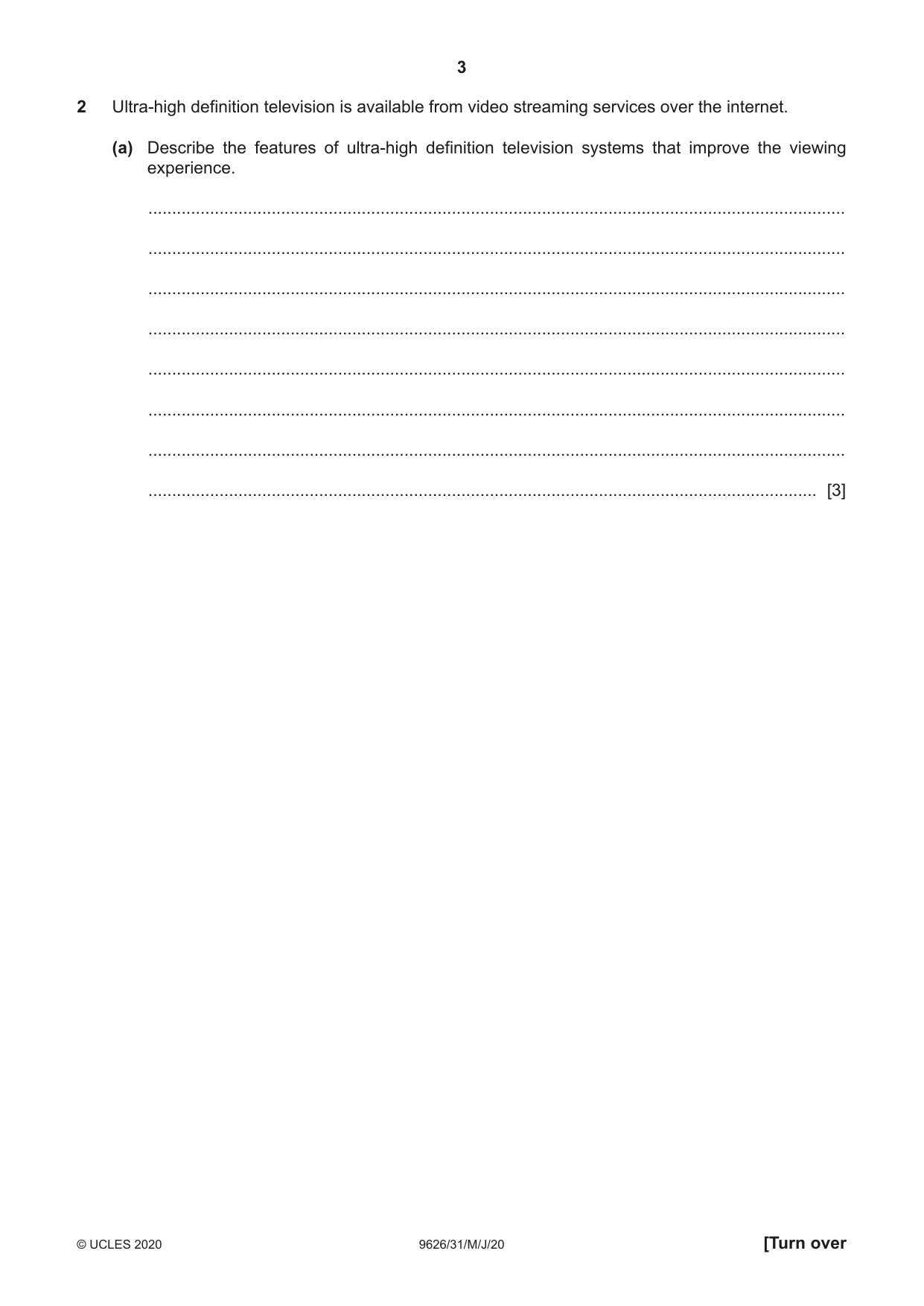 Cambridge A Level Information Technology (from 2017) 9626 2020 May/June Paper 3 · Variant 1 question paper, page 3 of 16