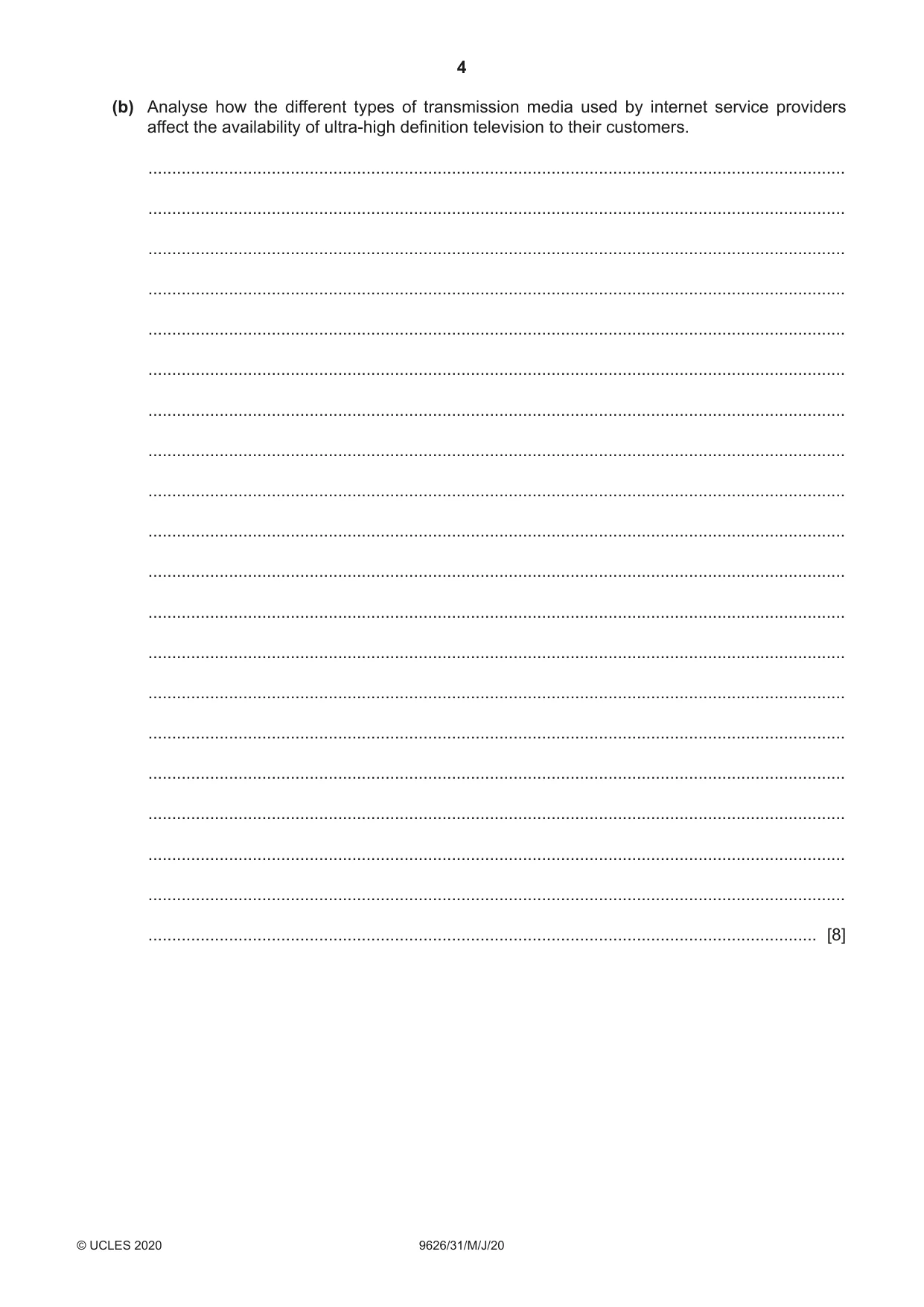 Cambridge A Level Information Technology (from 2017) 9626 2020 May/June Paper 3 · Variant 1 question paper, page 4 of 16