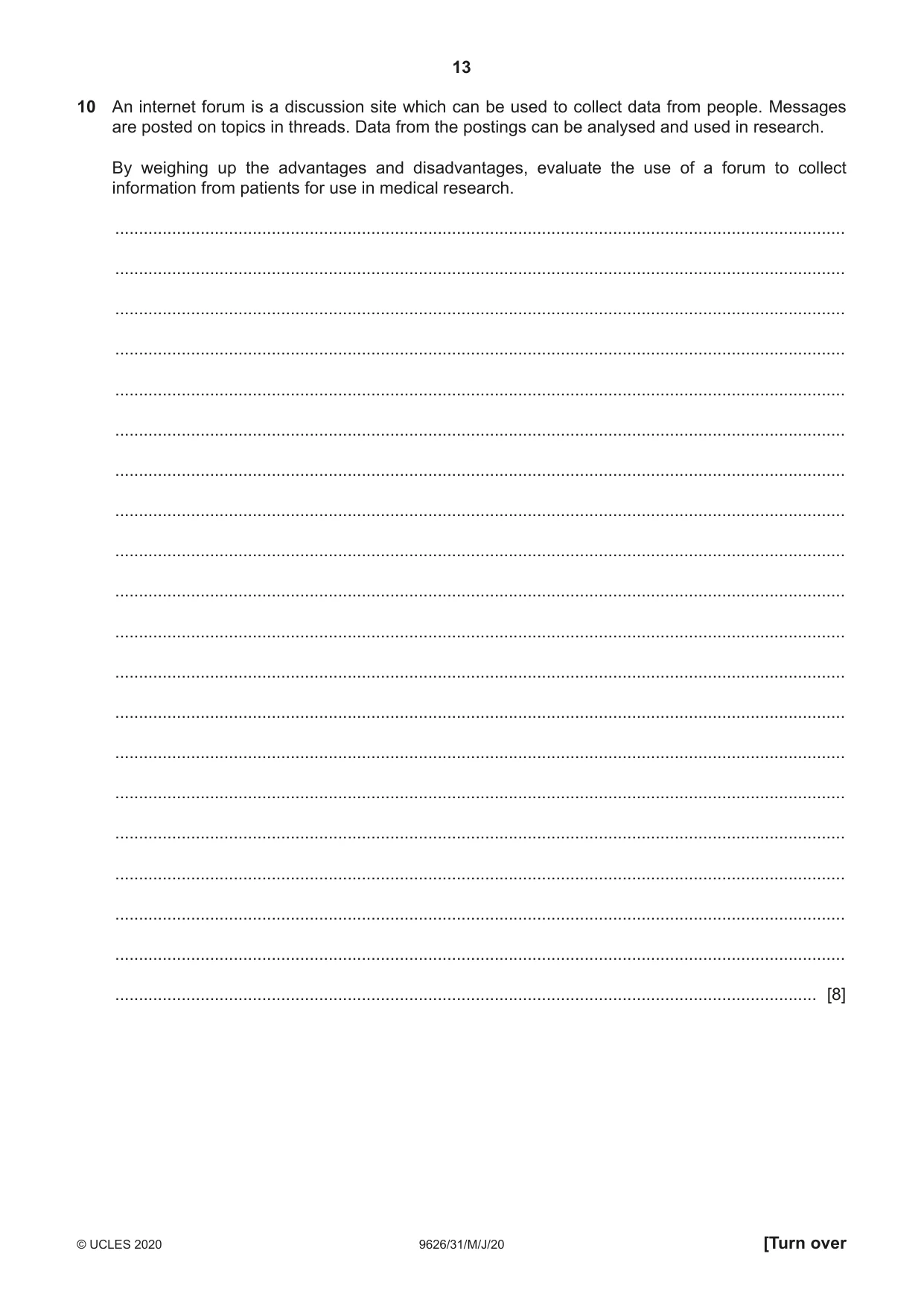 Cambridge A Level Information Technology (from 2017) 9626 2020 May/June Paper 3 · Variant 1 question paper, page 13 of 16