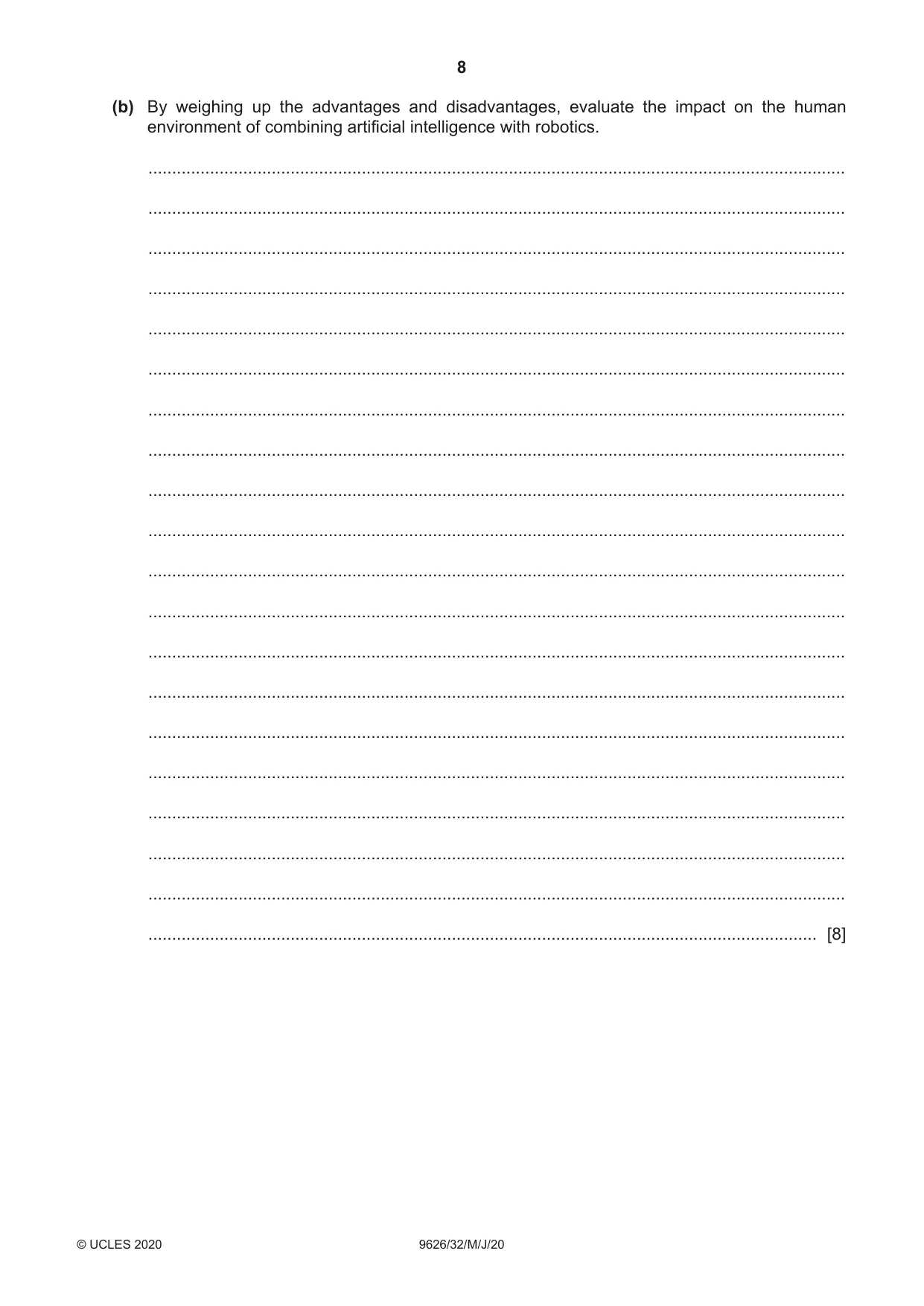 Cambridge A Level Information Technology (from 2017) 9626 2020 May/June Paper 3 · Variant 2 question paper, page 8 of 16