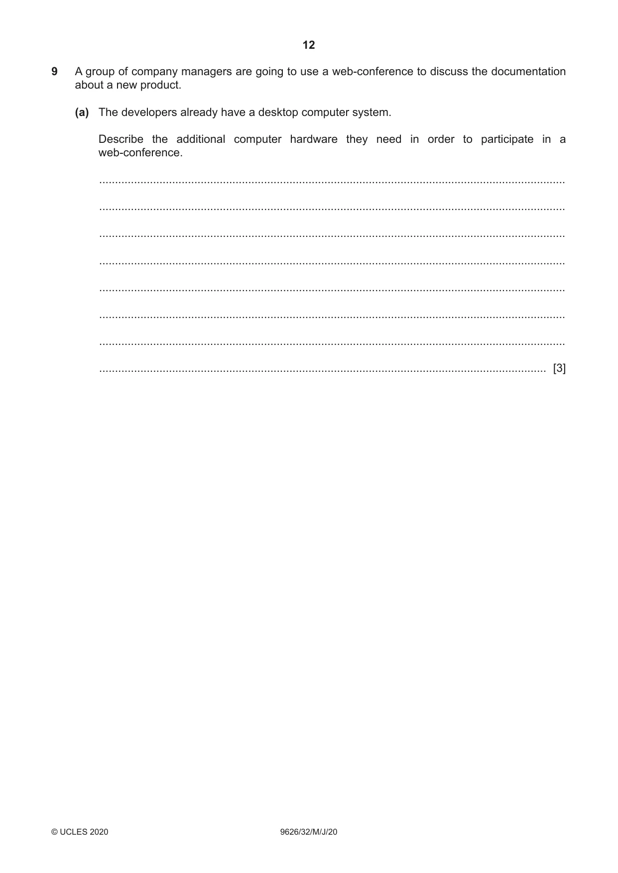 Cambridge A Level Information Technology (from 2017) 9626 2020 May/June Paper 3 · Variant 2 question paper, page 12 of 16