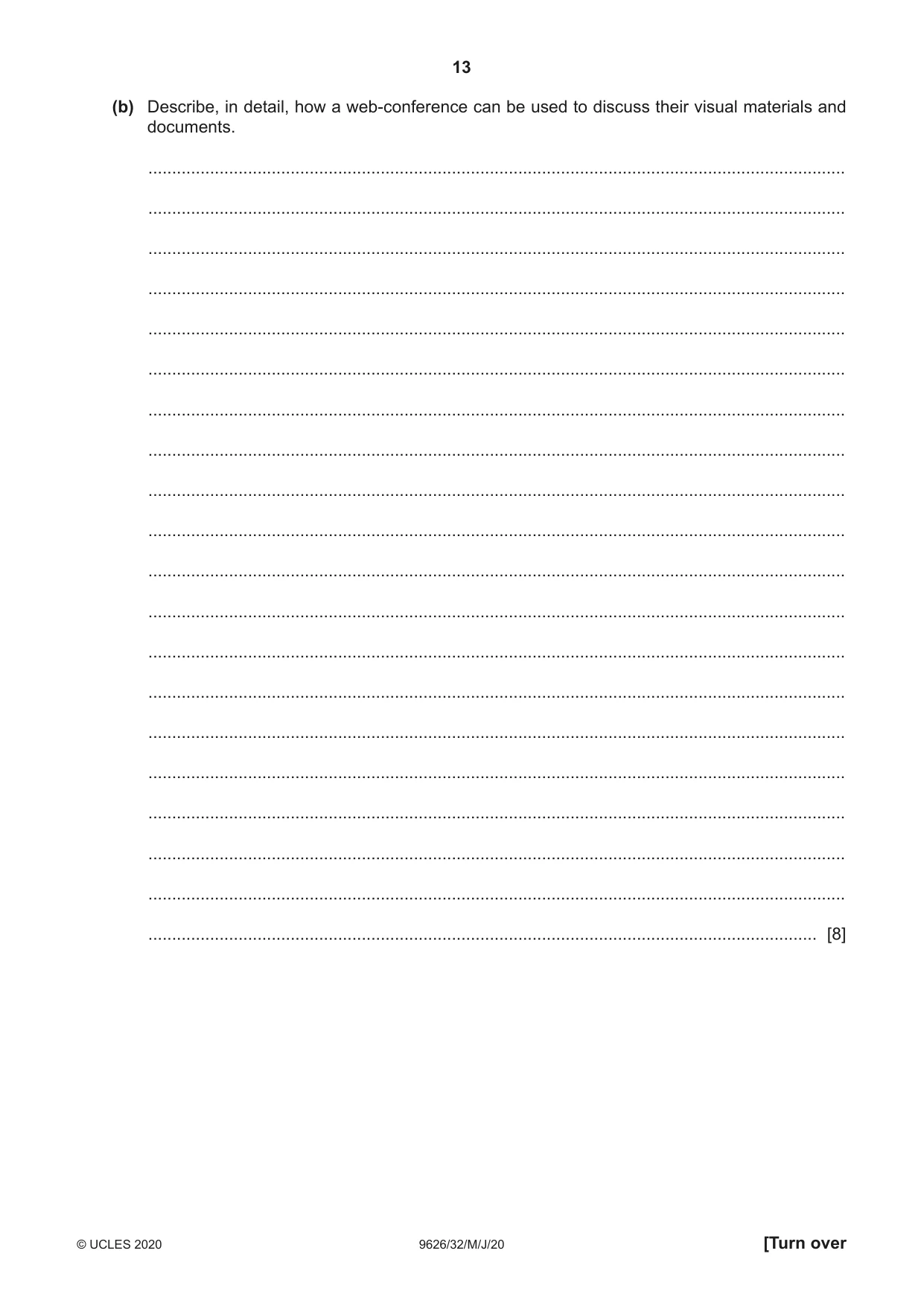 Cambridge A Level Information Technology (from 2017) 9626 2020 May/June Paper 3 · Variant 2 question paper, page 13 of 16