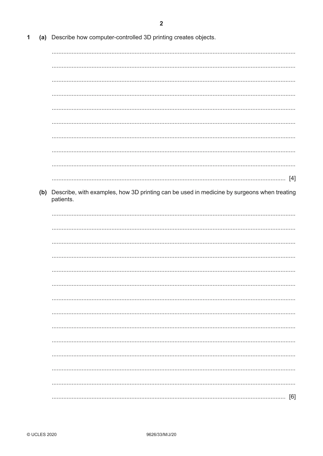 Cambridge A Level Information Technology (from 2017) 9626 2020 May/June Paper 3 · Variant 3 question paper, page 2 of 16