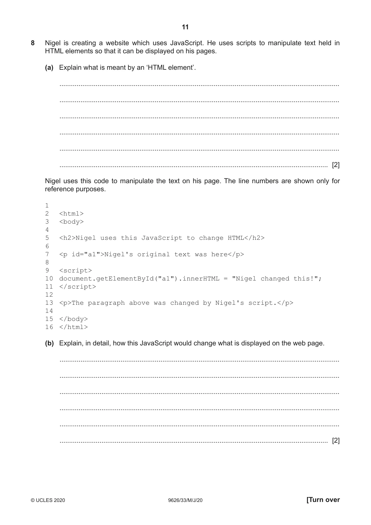 Cambridge A Level Information Technology (from 2017) 9626 2020 May/June Paper 3 · Variant 3 question paper, page 11 of 16