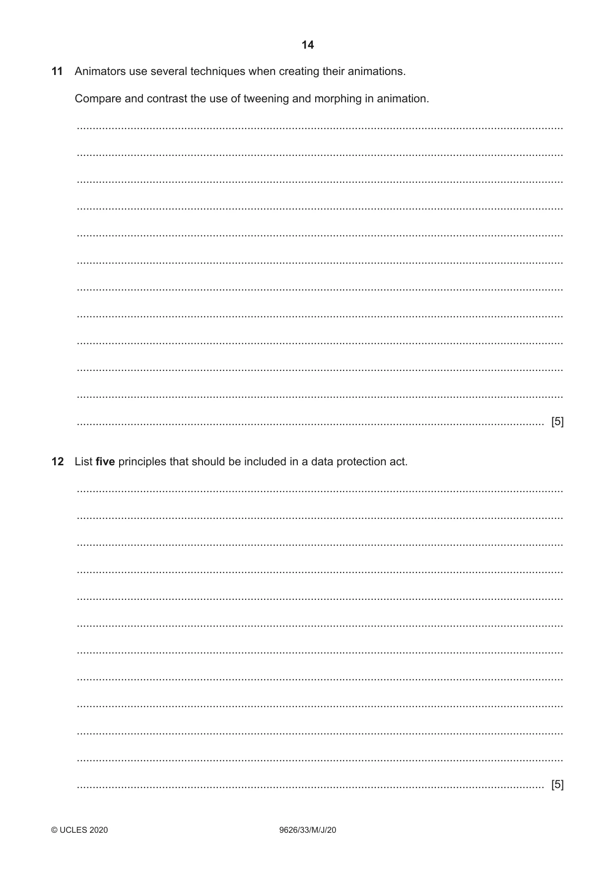 Cambridge A Level Information Technology (from 2017) 9626 2020 May/June Paper 3 · Variant 3 question paper, page 14 of 16