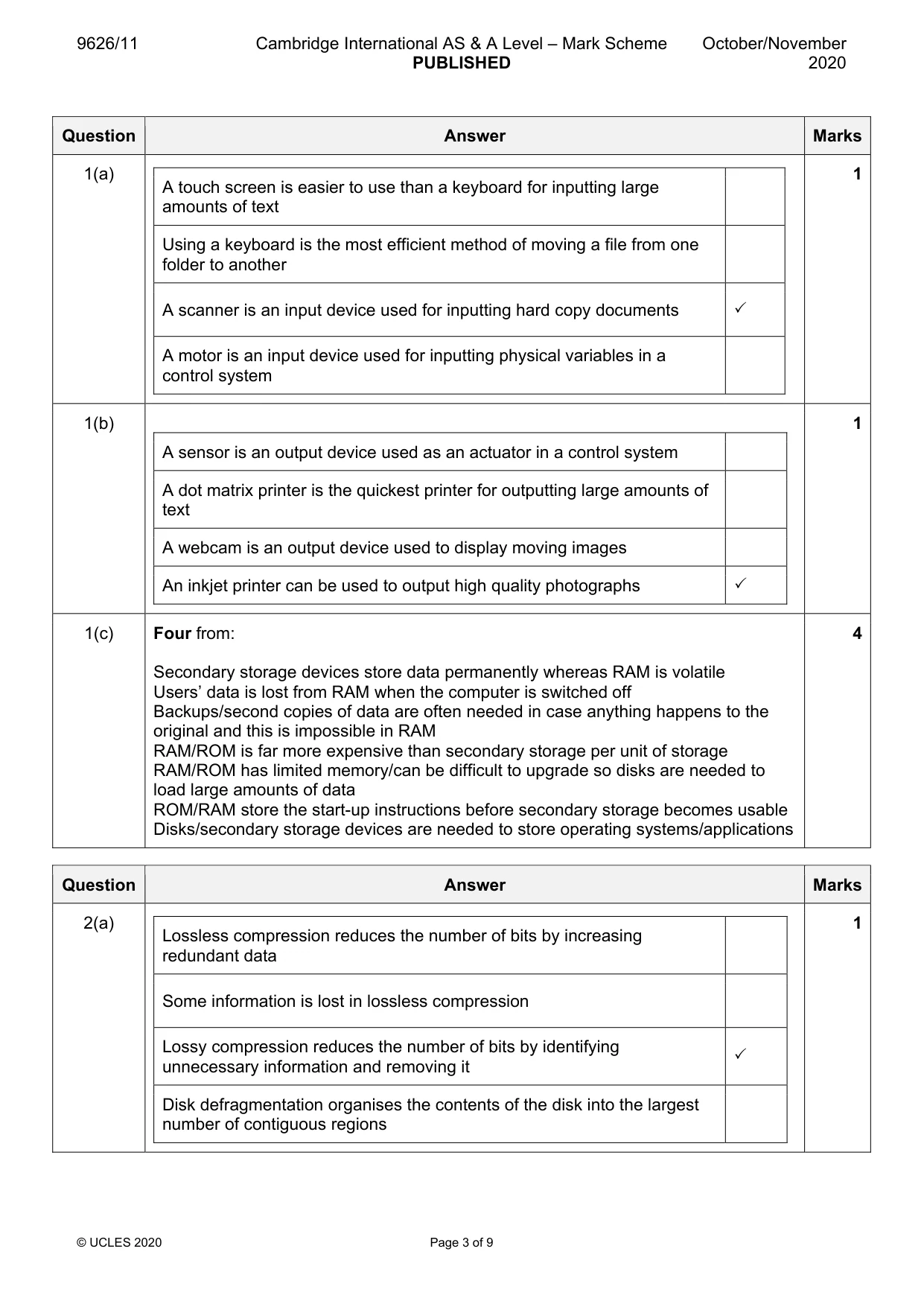 Mark scheme, page 3 of 9
