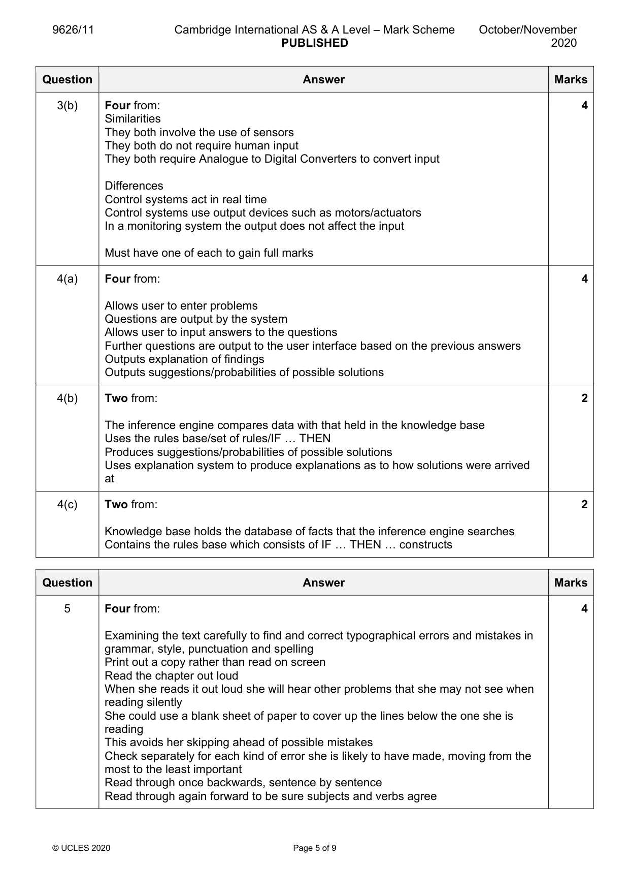Mark scheme, page 5 of 9
