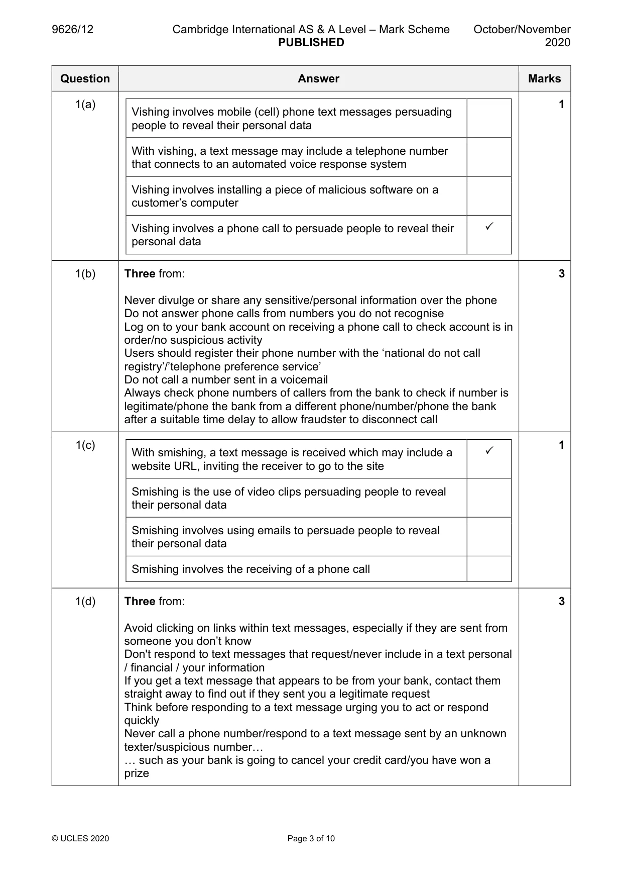 Mark scheme, page 3 of 10